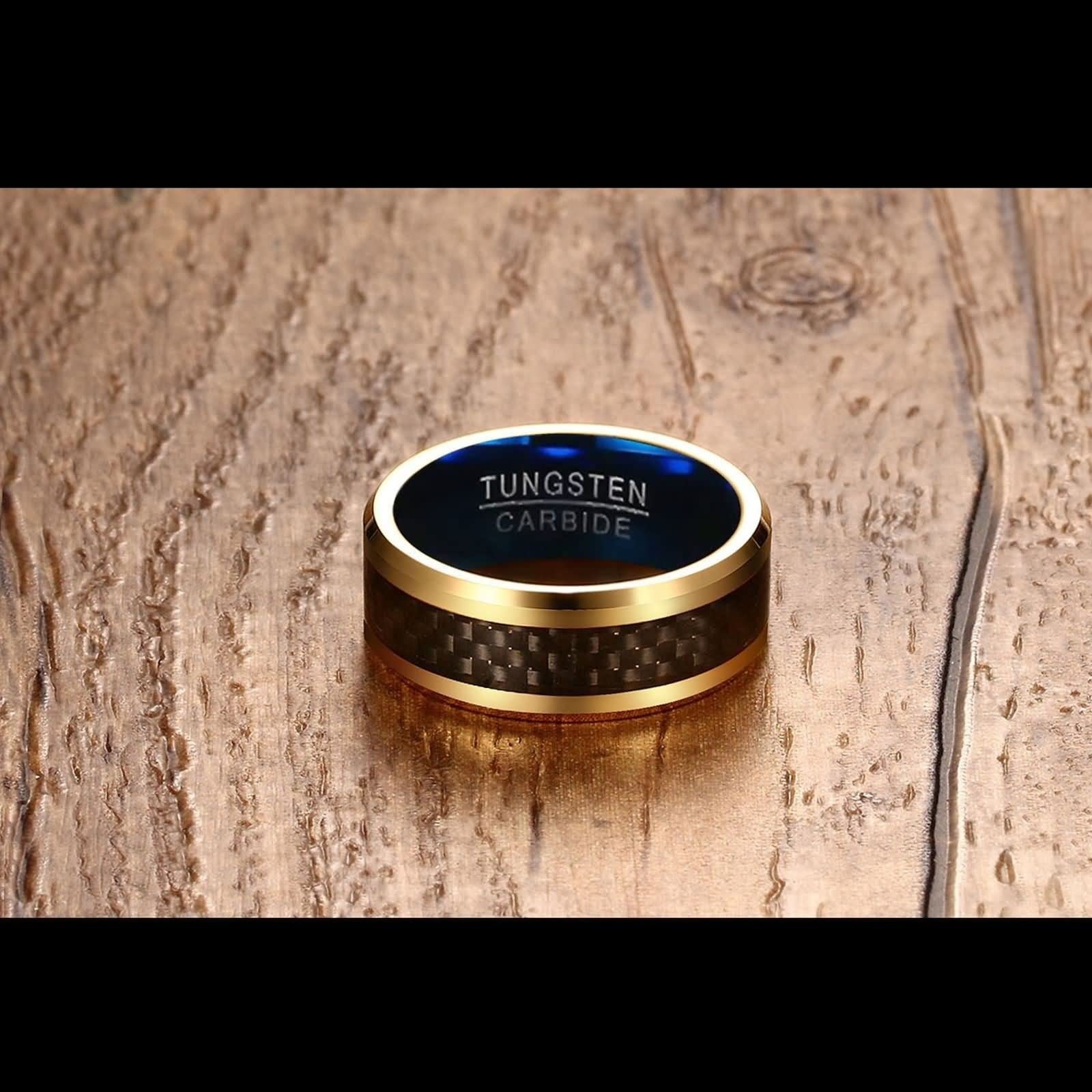 Anillo Carburo de Tungsteno Mujer, Anillo de Boda Pareja 2 Piezas Anillo de Oro de 8mm con Incrustaciones de Fibra de Carbono