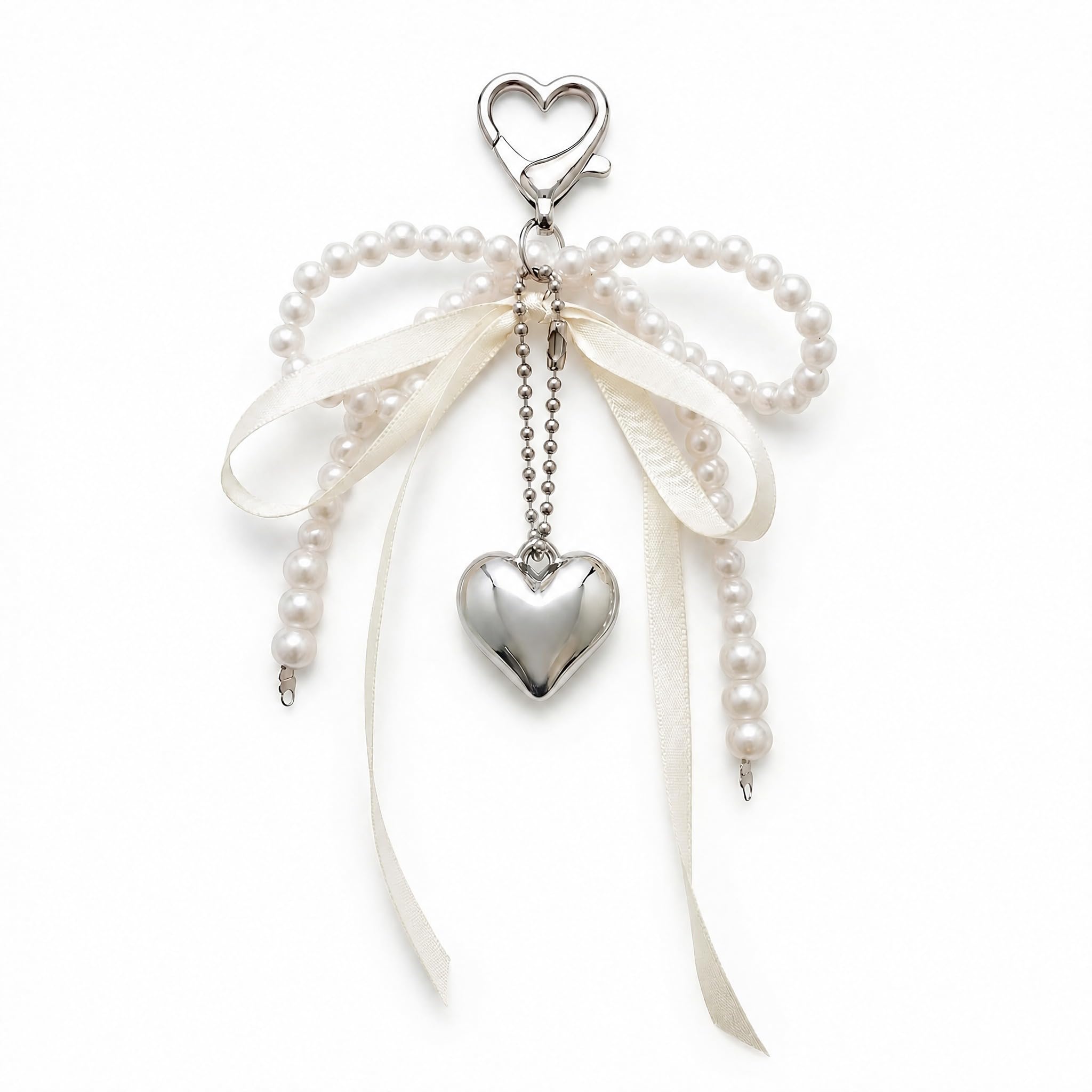 YOJO Coquette Bow Bag Charm for Women, Cute Y2K Pearl & Satin Ribbon Keychain, Accessory for Handbag Car Keys Phone