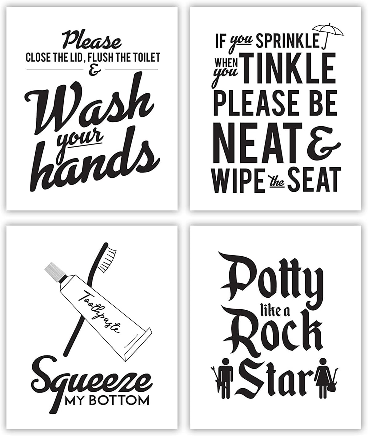 Designs by Maria Inc. Funny Bathroom Decor | Bathroom Decor Wall Art-Unframed Prints | Funny Wall Prints - Funny Bathroom Signs-Set of 4 Unframed Funny Bathroom Wall Decor Quotes (Type 2, 8" x 10")