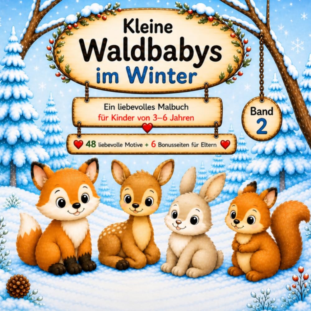 Kleine Waldbabys im Winter: Ein liebevolles Malbuch für Kinder von 3-6 Jahren (Waldzauber Atelier - Tierwelten Malbuchreihe für Kinder)