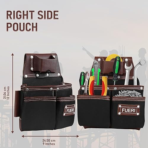 Miniatura 4 de FUERI Bolsas de nailon para cinturón de herramientas, bolsas resistentes para hombres, construcción, carpintero, electricista, marco, trabajo, negro