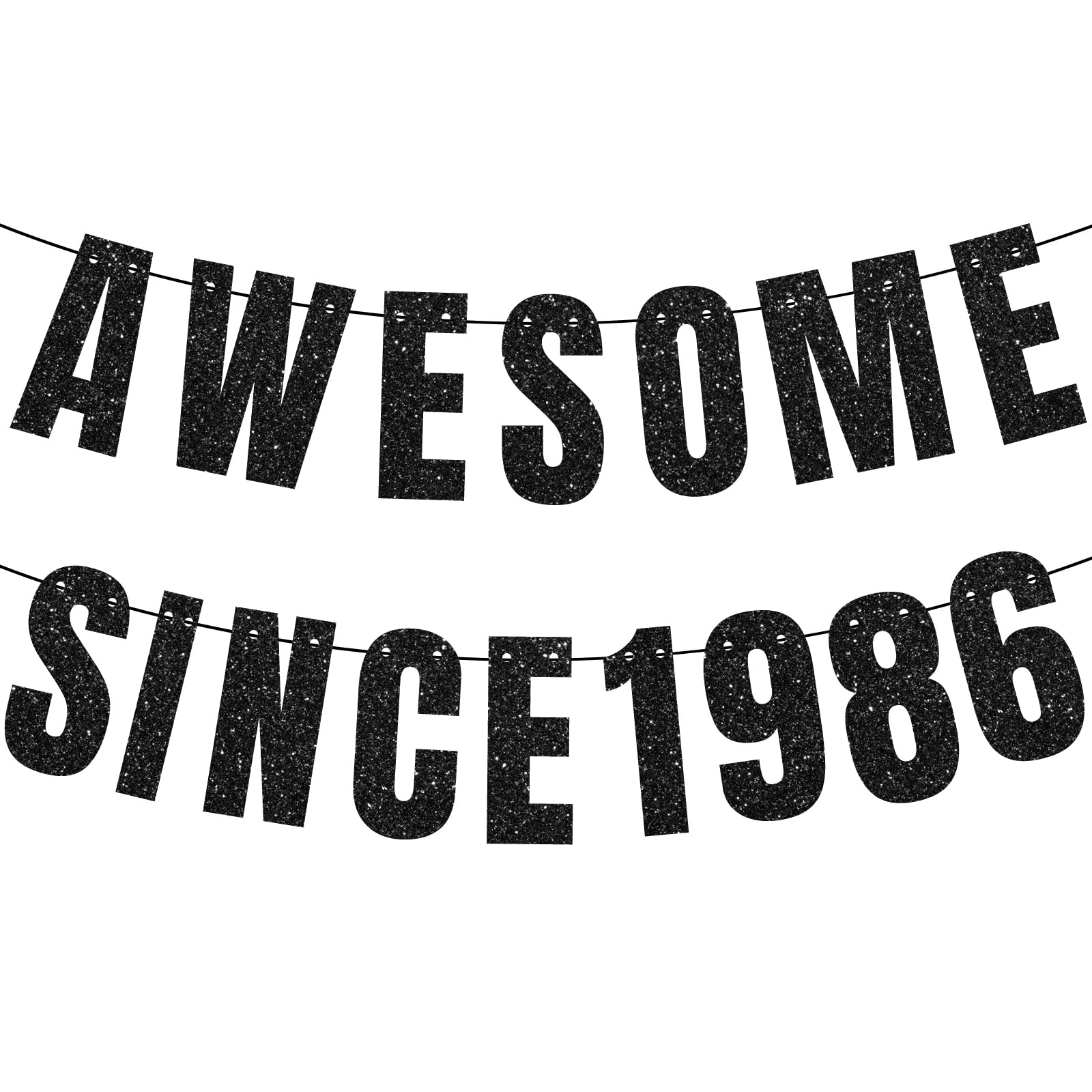 40th Birthday Banner, Awesome Since 1986 Black Glitter Banner, 40th Birthday Decorations, 40 Party and Anniversary Decorations for Women and Men, Party Supplies and Gifts