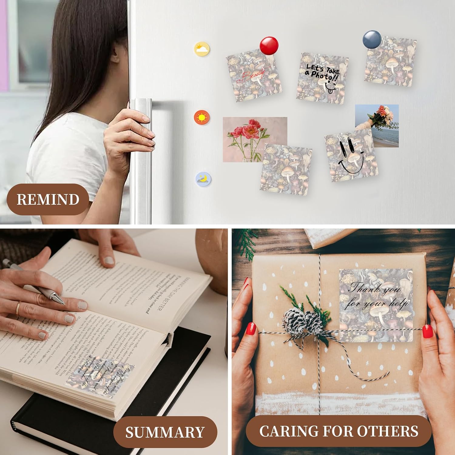 Sticky Notes 3x3 Inches, Cute Self-Stick Pads, Funny Self-Sticky Note Pads for Office, Home, Organization Cute Boho Mushroom image 2