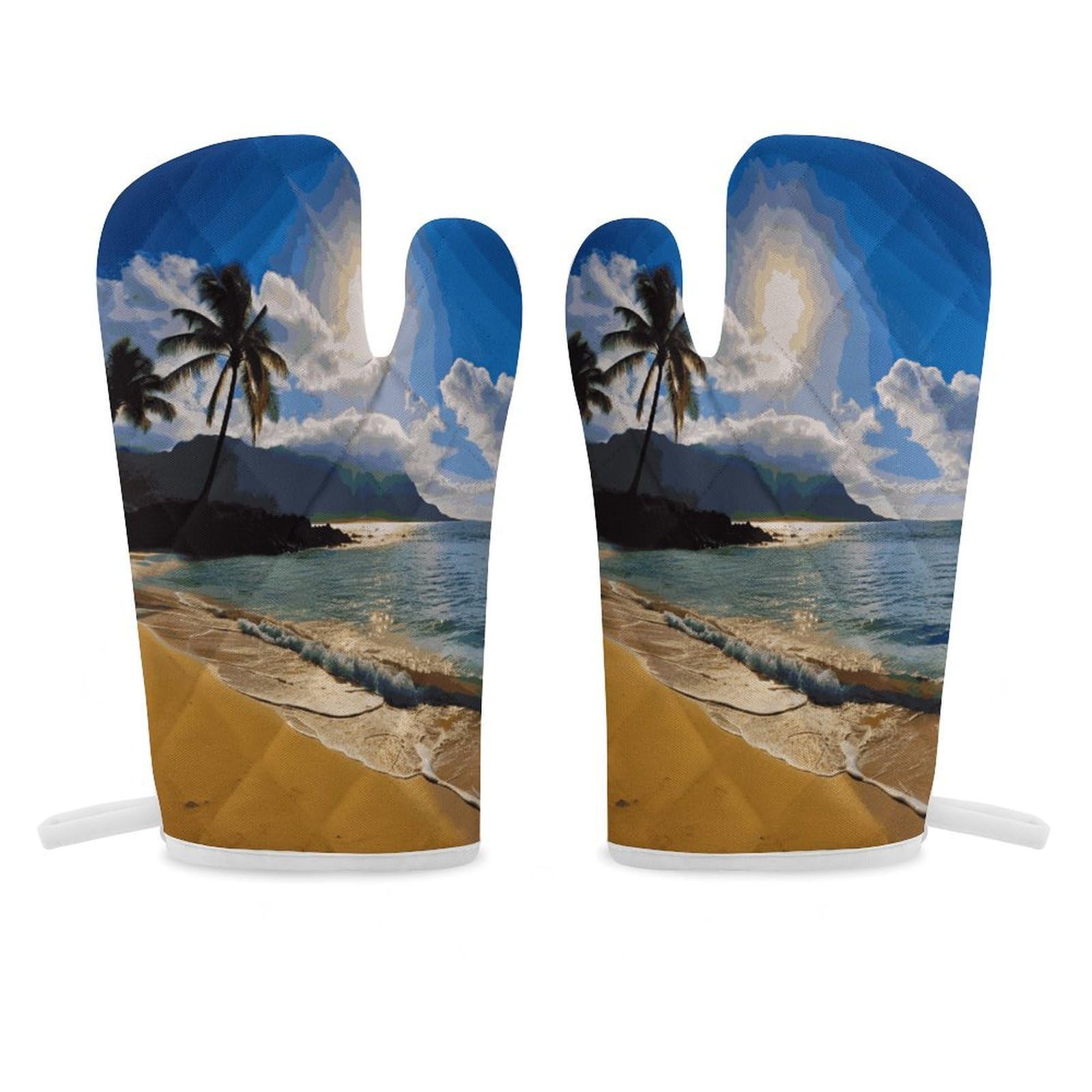 Hawaii Beach Oven Mitt Heat Resistant Potholder Set,Durable Oven Gloves for Gifts,Glove Pot Holder for Cooking Baking Grilling BBQ