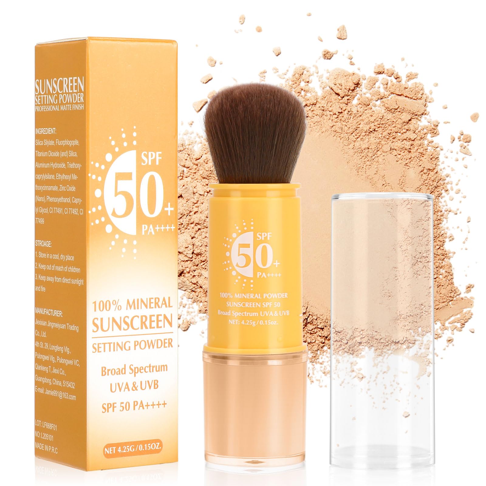 Photo 1 of 2 IN 1 Mineral Powder Sunscreen Setting Makeup, SPF 50, Brush On Sunscreen Powder for Face & Scalp & Hair, Oil Control Matte Finishing Loose Makeup, Long Lasting Lightweight Breathable(03# Medium)