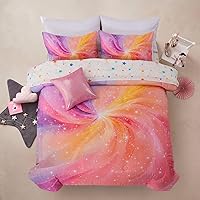 Vista 14 de A Nice Night Juego de ropa de cama de 6 piezas con purpurina degradada para niñas, juego de edredón colorido de galaxia arco iris, juegos de ropa