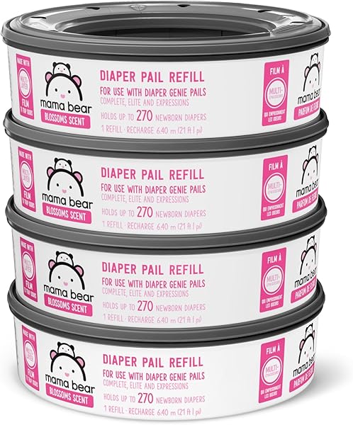 Amazon Brand - Mama Bear Blossoms Scented Diaper Pail Refills for Diaper Genie Pails, 1080 Count (4 Packs of 270 Count) - 1