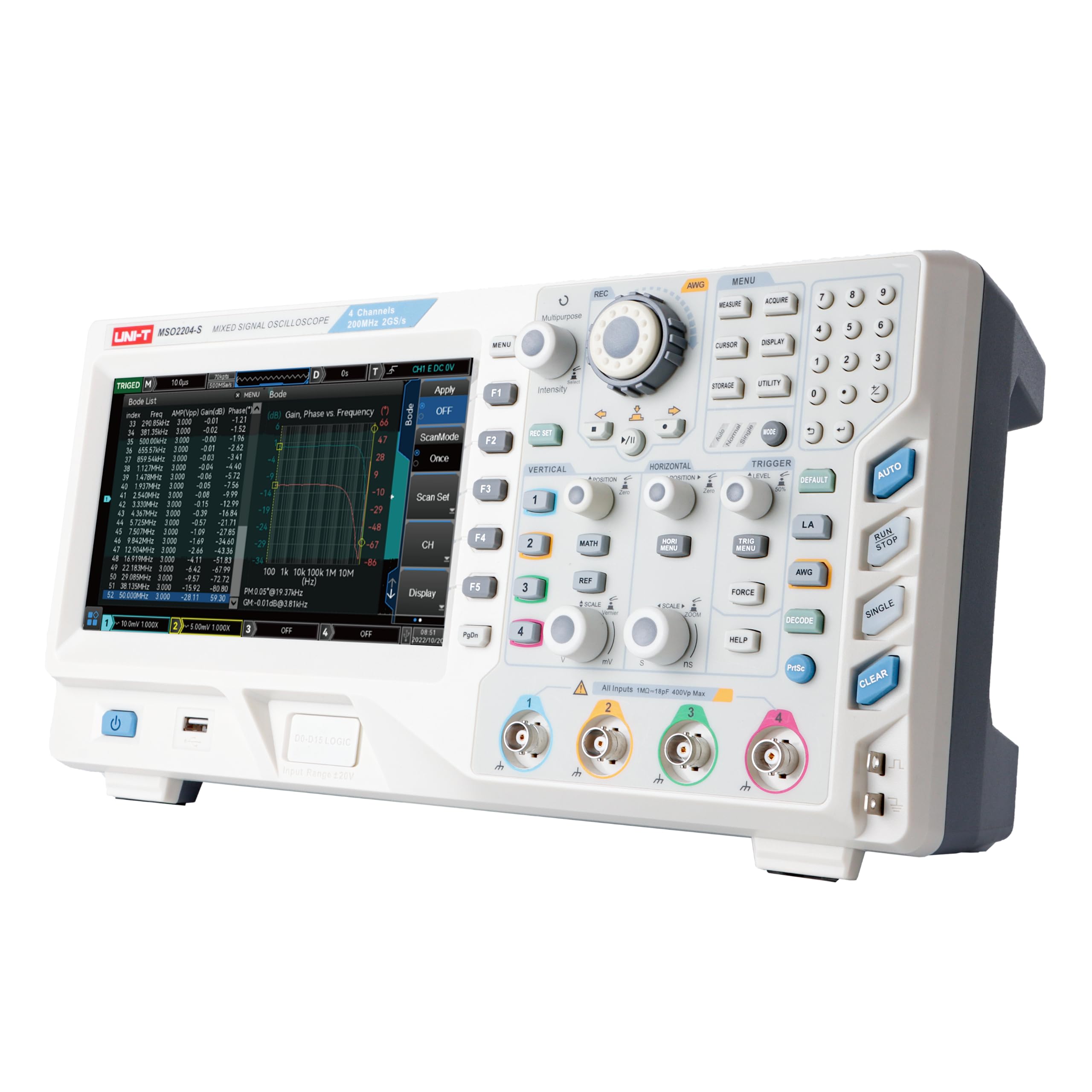 UNI-T MSO2102-S - Osciloscopio digital de fósforo con 2 canales (analógico), 16 canales (digital), 2 GSa/s, 100 MHz, 56 Mpts
