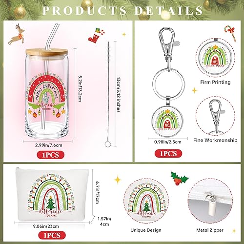 Miniatura 9 de Juego de 3 piezas de regalo de agradecimiento a los empleados para mujeres, regalo de agradecimiento, vasos de vidrio de 16 onzas con tapa, bolsa de