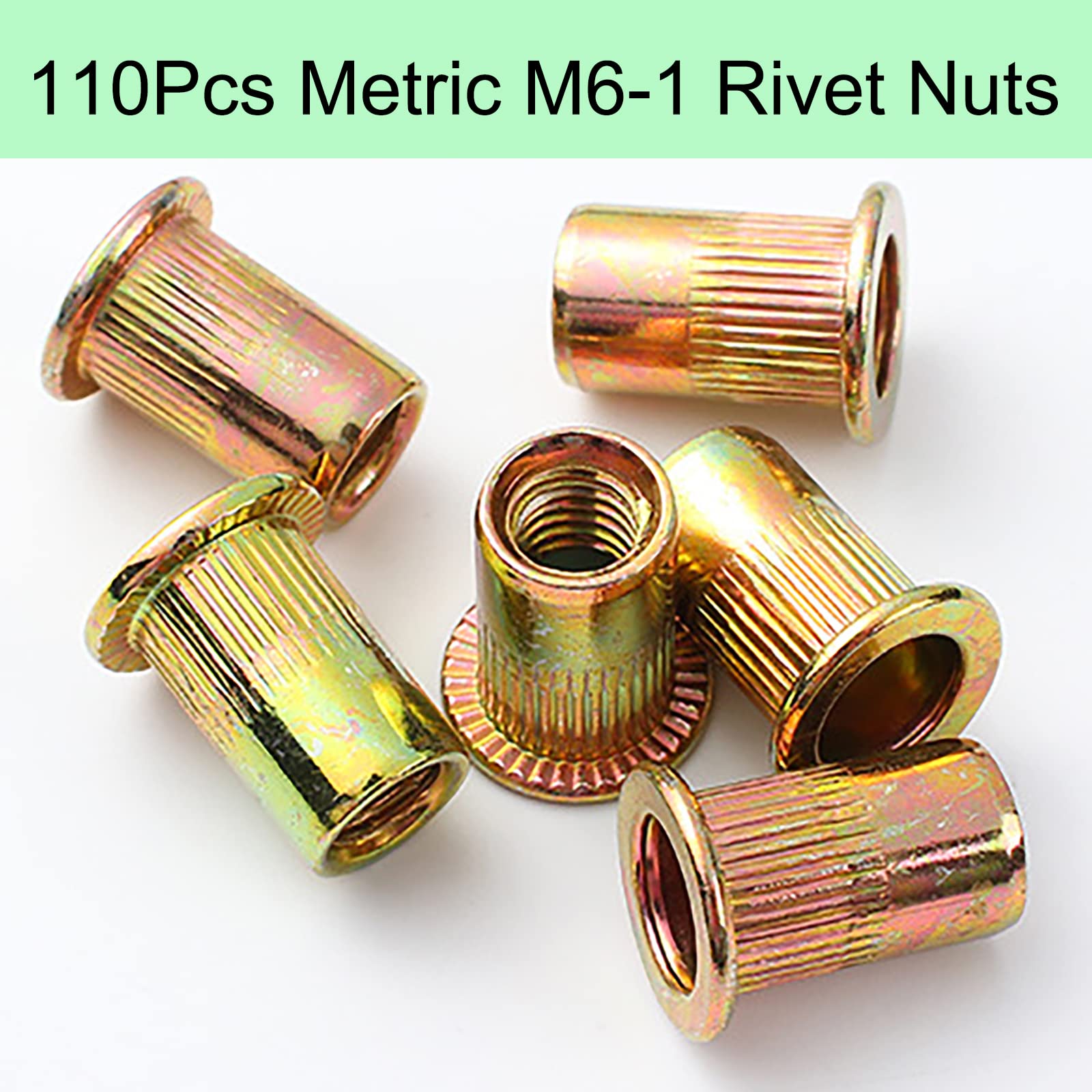 Snapklik.com : Rivet Nut, HanTof 110 Pieces Metric M6 Carbon Steel Flat ...