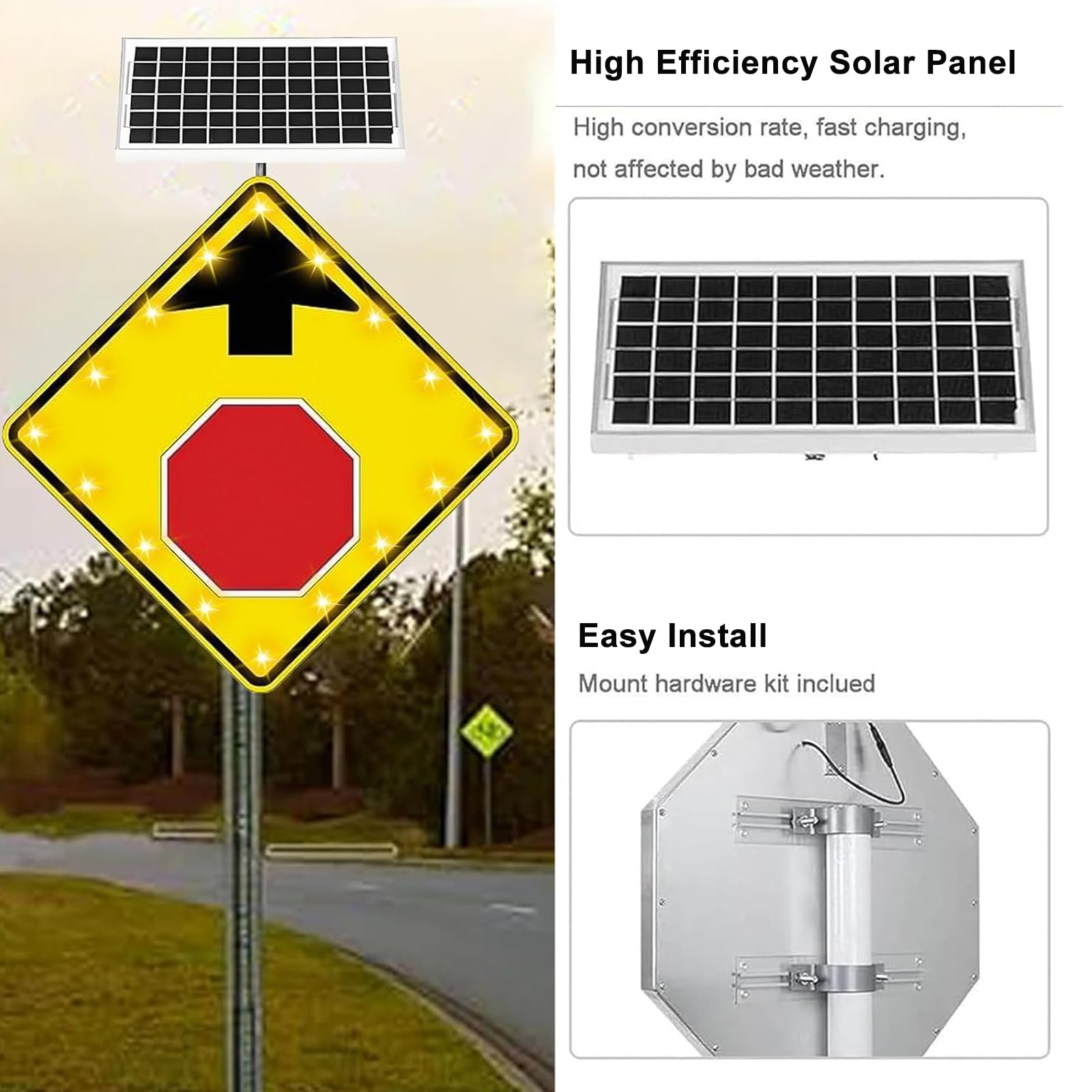 Señal De Parada Adelante, Led con Energía Solar De 24 X 24 Pulgadas, Señal De Parada Adelante, Resistente Al Agua Ip65, Marco De Metal A Prueba De óxido