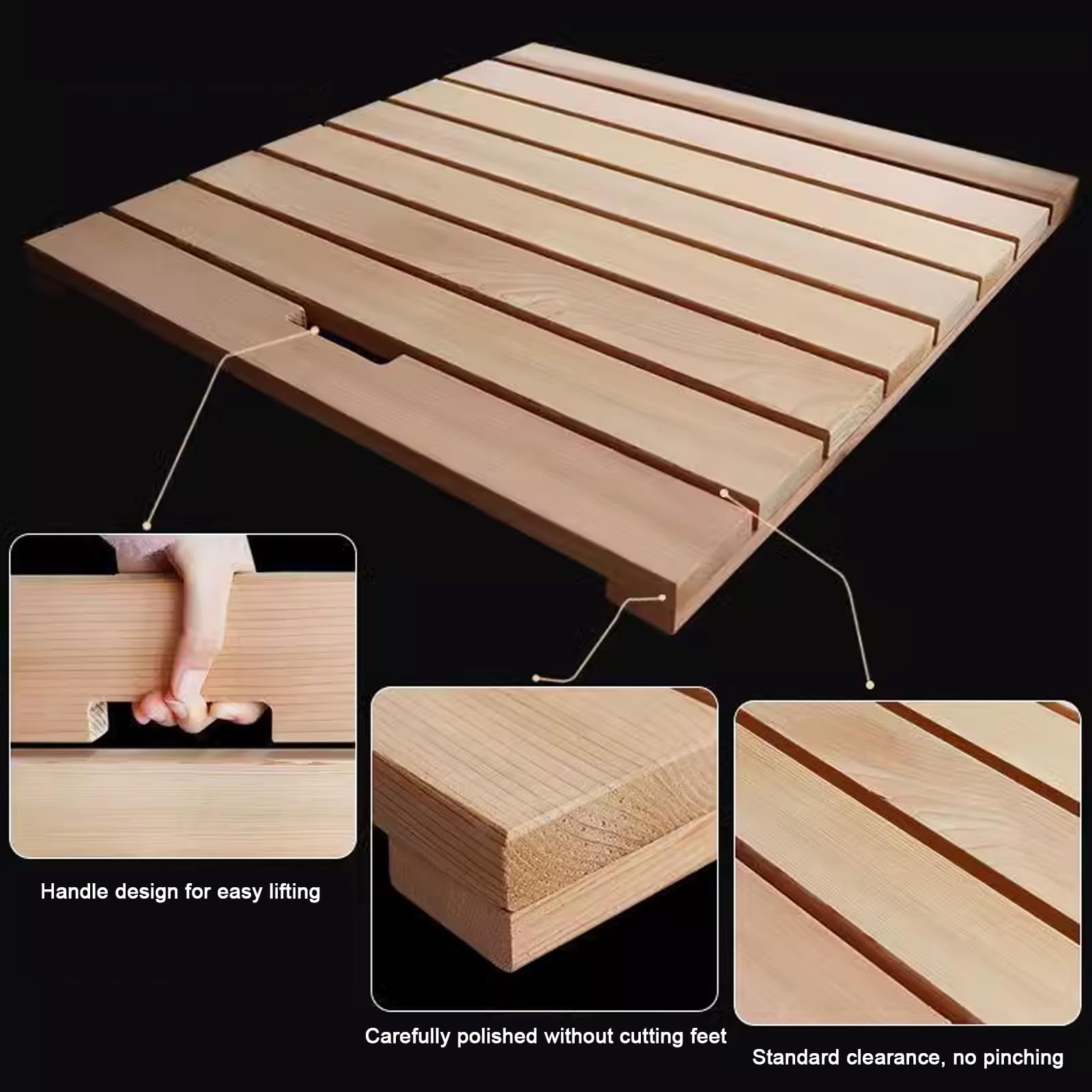 Genérico Alfombrilla de baño de Madera Antideslizante - Felpudo de Ducha de bambú Natural, Rectangular, con Patas Antideslizantes (60 x 110 cm/24 x 43 Pulgadas) para Mayor Seguridad y Comodidad en el
