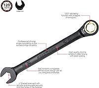 Vista 6 de TRUE MECHANIC Juego de llaves de trinquete métricas SAE 120T, profesional, con bolsa enrollable