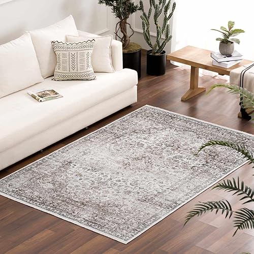 Miniatura 8 de Hauteloom Sunnyside - Alfombra rústica de área grande para sala de estar, dormitorio, comedor, estilo persa, aspecto floral tradicional, gris medio
