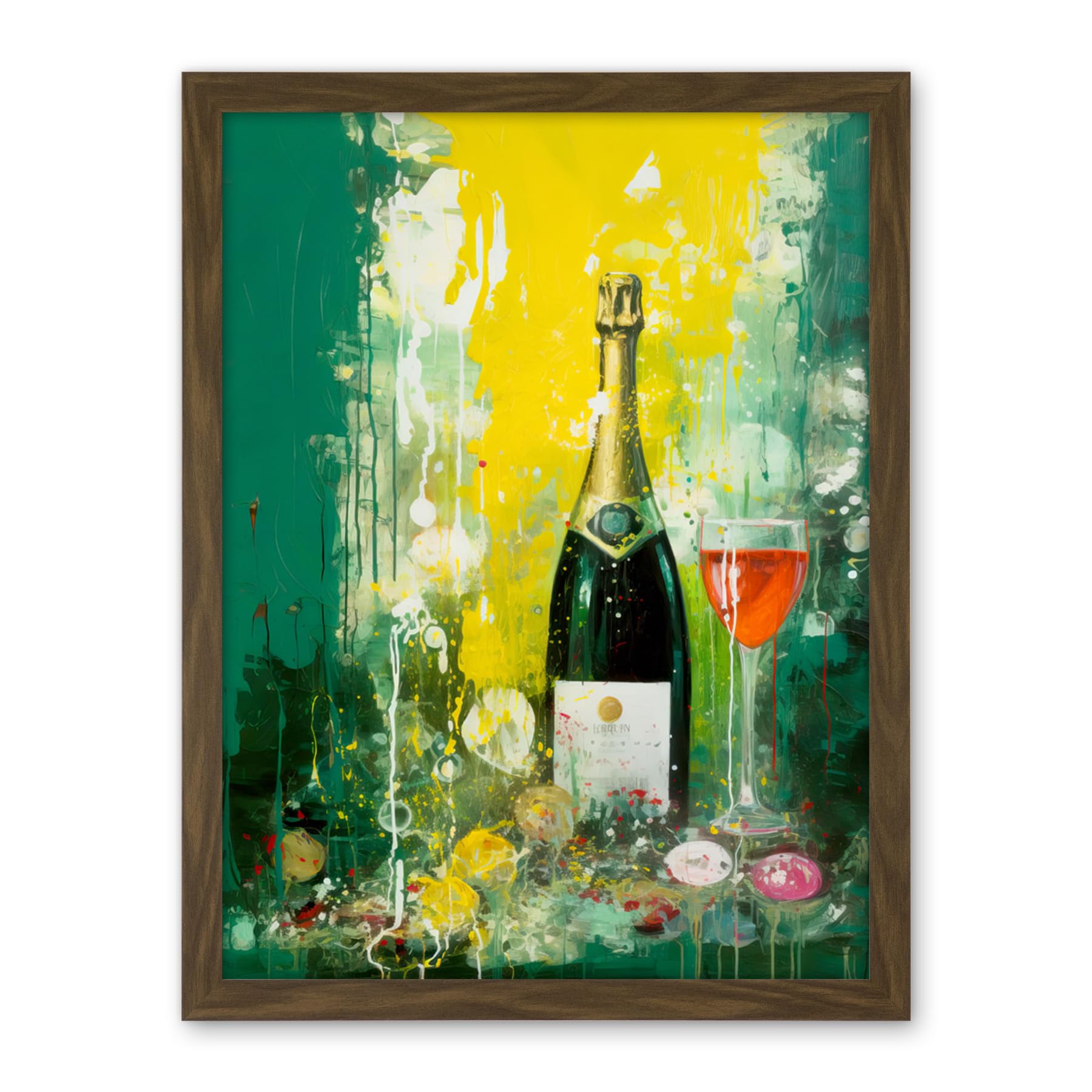 Artery8 Bubbly Pink Champagne Sparkling Wine Celebration Artwork Framed Wall Art Print 18X24 Inch