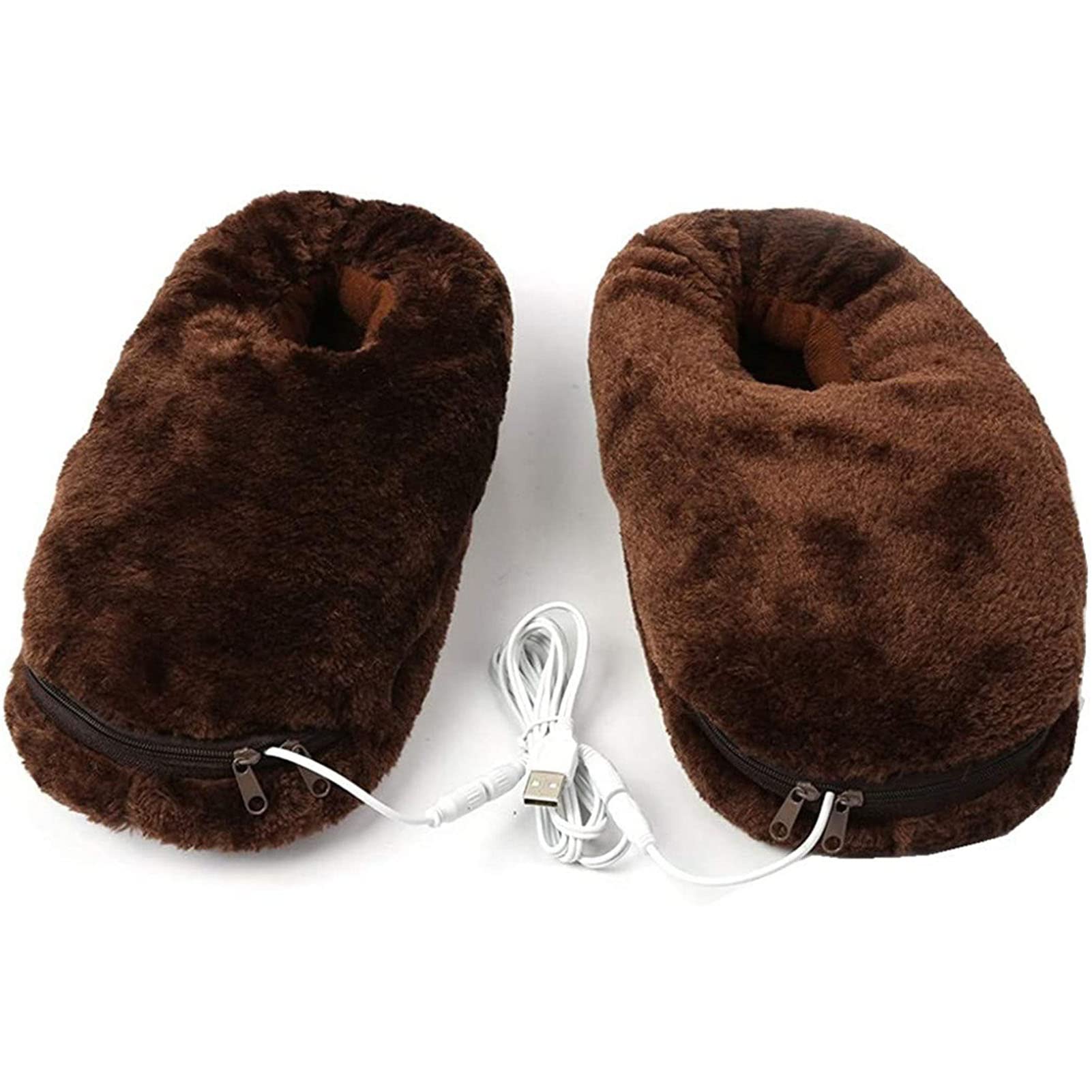Podgrzewane kapcie, ogrzewacze stóp, dla kobiet i mężczyzn, ogrzewane poduszki termiczne, zimowe biuro domowe, gruba pluszowa stopka, buty zimowe z ładowaniem USB, aby utrzymać stopy w cieple, brązowe, 44