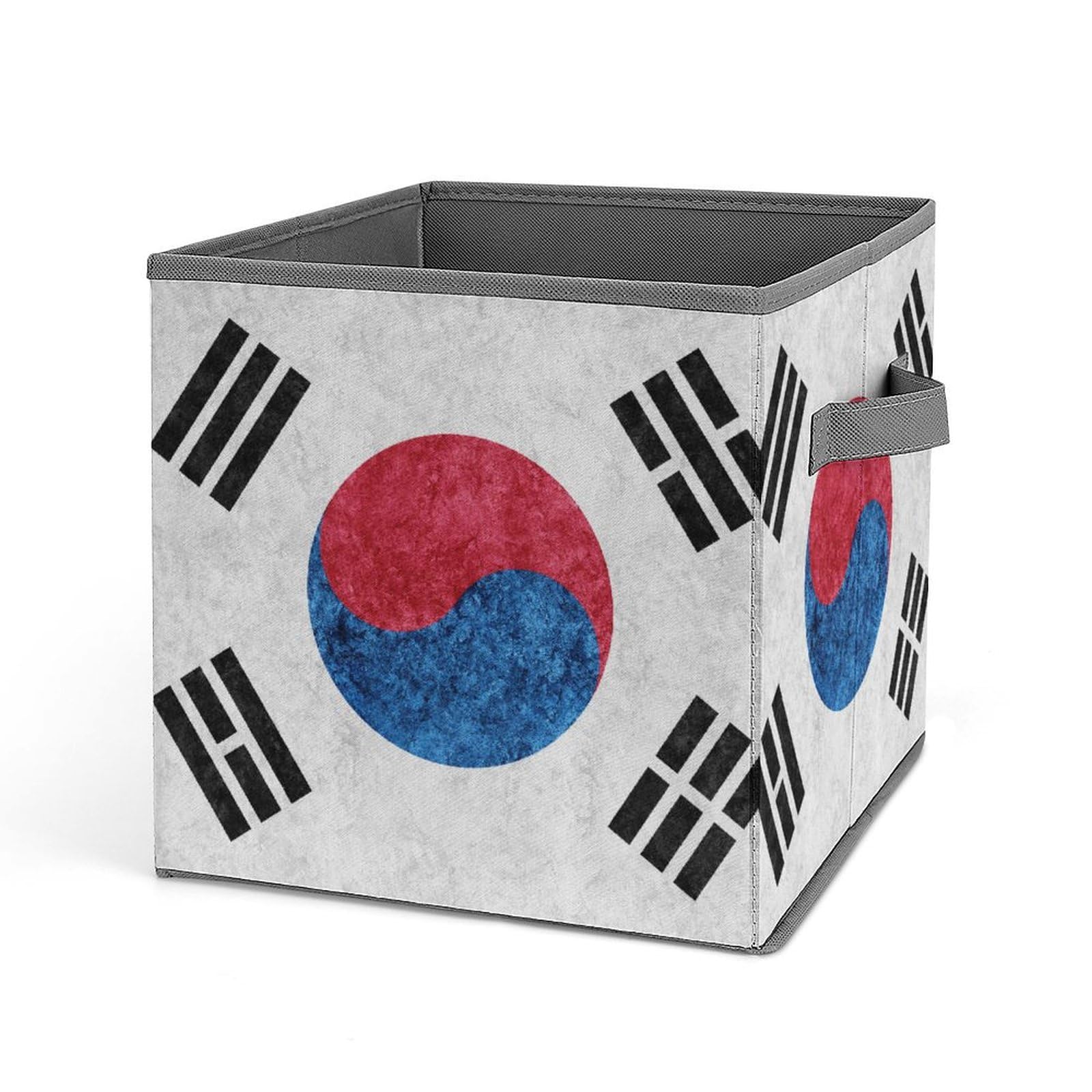 HLBSDM Korean Flag Textured Fabric Storage Bins 10.6 Inch Collapsible Cubes with Dual Handles for Closet Shelves