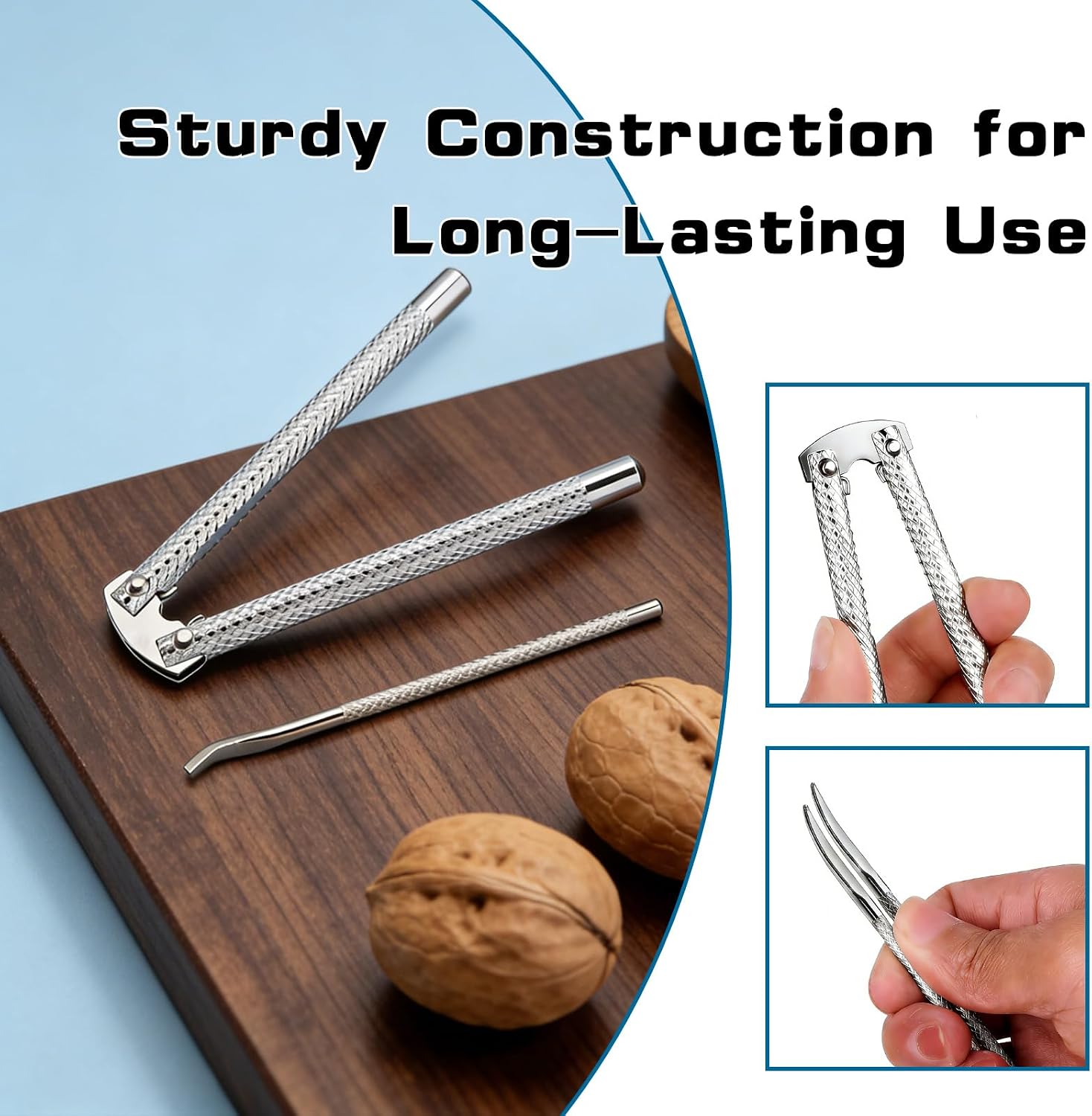 9-Piece Nut Cracker Tool, Silver Stainless Steel Clamps for Seafood and Nuts