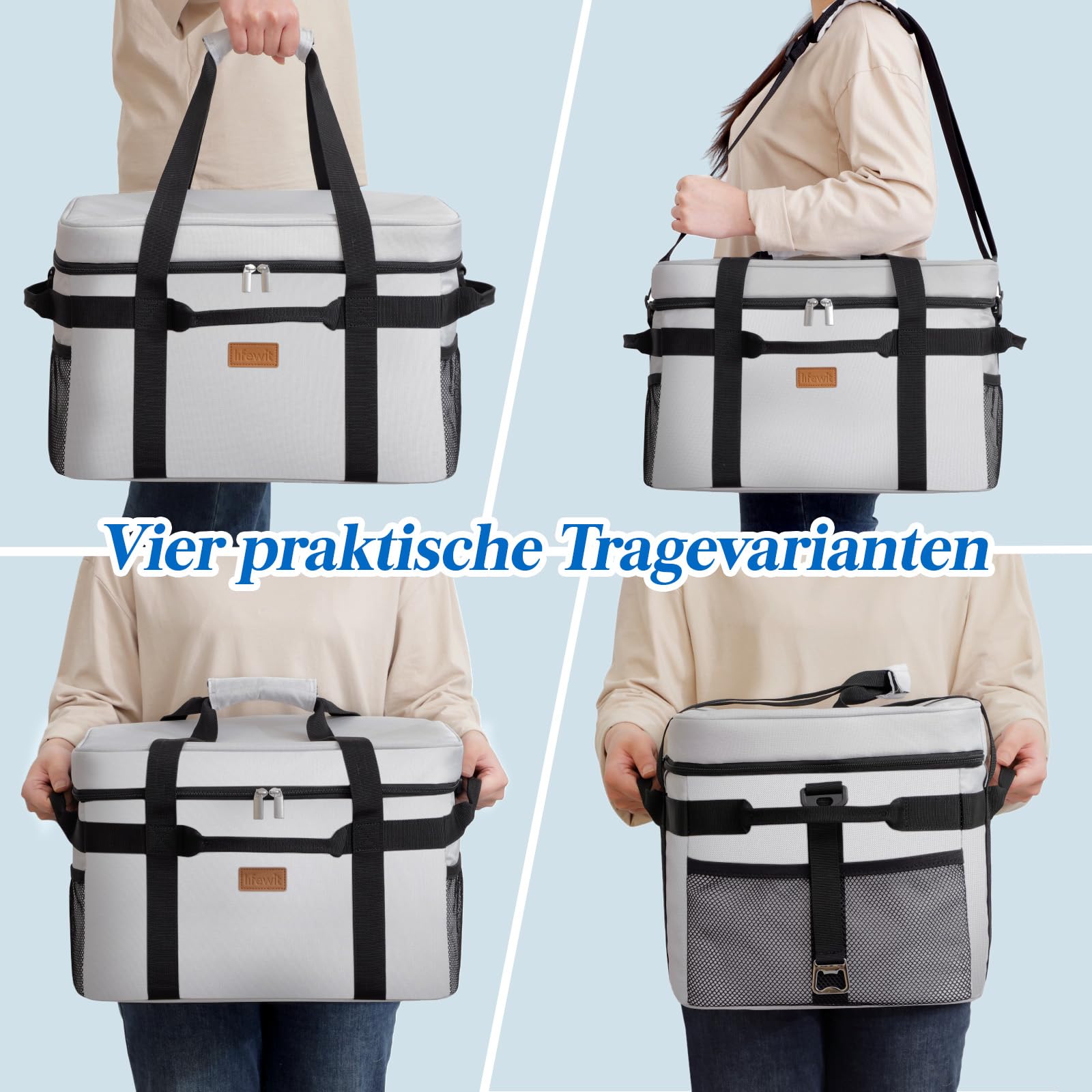 Lifewit Kühltasche 30L 50 Dosen, Faltbar Picknicktasche für Essen & Getränke, Kühlbox Tragbare Eistasche für Männer, Frauen, Isolierte Thermotasche für die Arbeit, Picknicks, Camping, Seidengrau