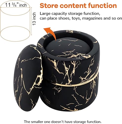 Miniatura 4 de Furniliving Vlvet - Juego de 2 otomanas redondas de 16 pulgadas con almacenamiento, reposapiés moderno, tapizado, tela bronceada, taburete de