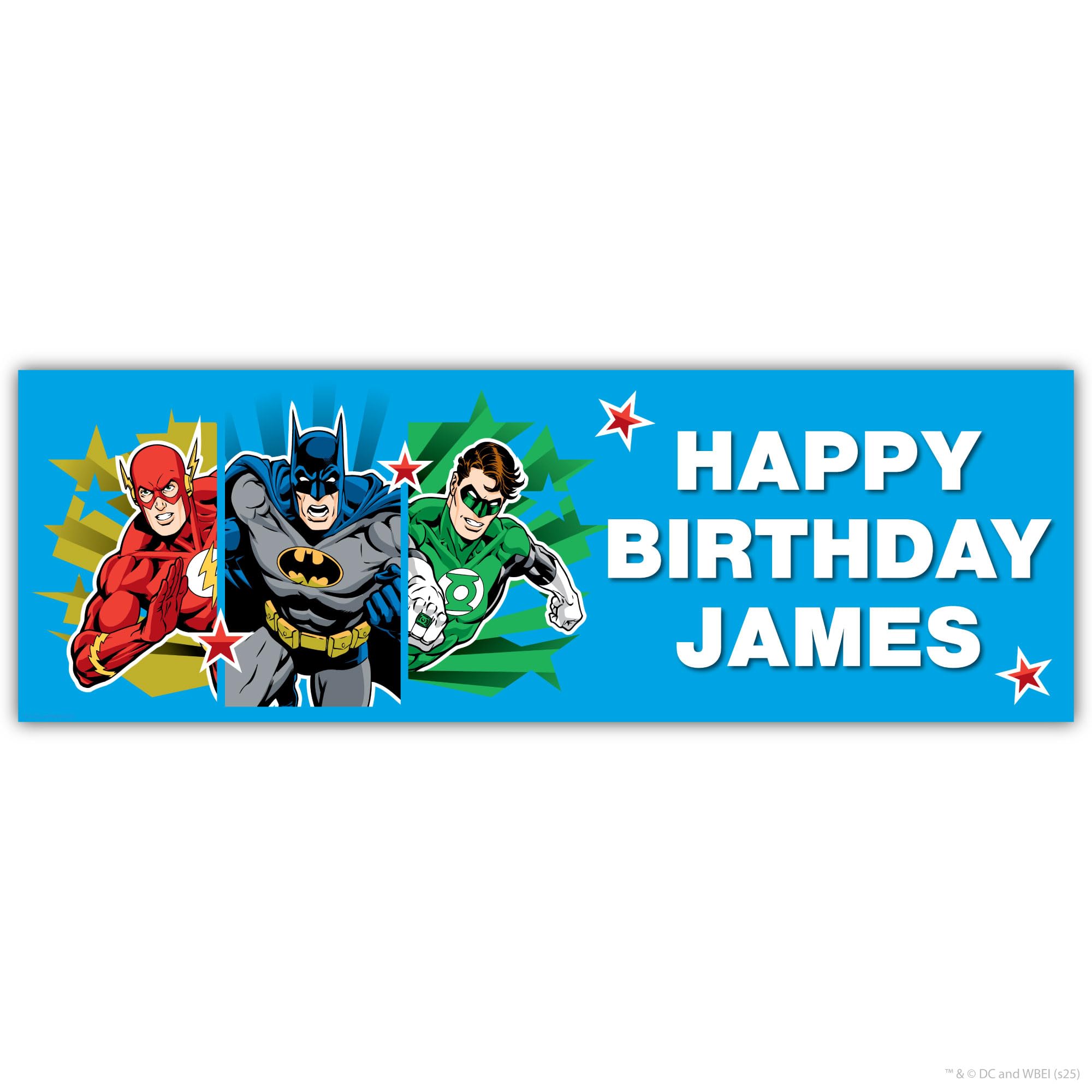 Justice League Birthday - Flash Batman and Green Lantern Personalised Name Banner Wall Sticker (90cm width x 30cm height)