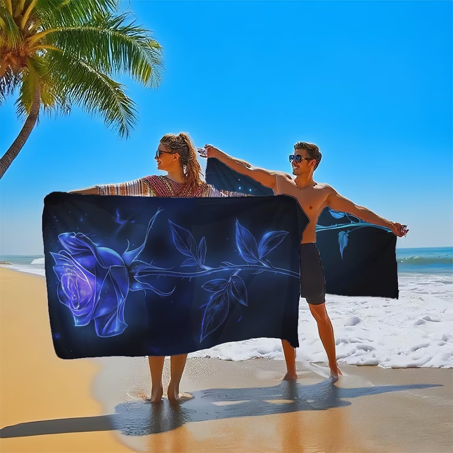 Ręcznik plażowy z mikrofibry, róże, ręczniki plażowe, marzenie, bardzo duży, 90 x 180 cm, 2 sztuki, unikalna konstrukcja zatrzaskowa, bez piasku, szybkoschnący, lekki, podróżny ręcznik z torbą na
