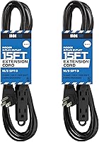 Vista 1 de IRON FORGE CABLE Paquete de 2 cables de extensión con enchufe plano de 15 pies, color negro, con 3 tomas - Cable de extensión para interiores