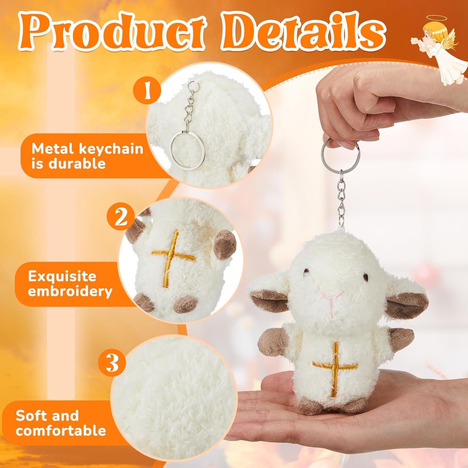 Shappy 6 Pcs Mini Plush Lambs Jesus Plush Toys Lamb of God Sheep Stuffed Animal Keychain Religious Easter Party Favors Basket Stuffers Christian Gifts for Easter Baptism First Communion Christening