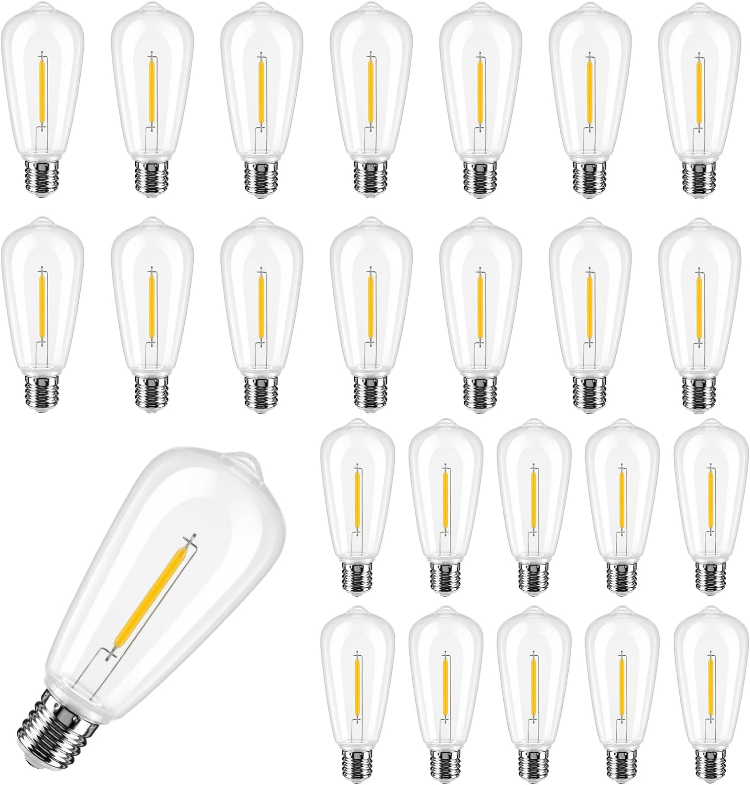 - 25Pack ST40 LED Replacement Light Bulbs,Vintage Edison Waterproof Shatterproof Dimmable E17 LED Bulbs for Indoor Outdoor Patio Wedding String Lights,0.6 Wat, Warm White, 2700K