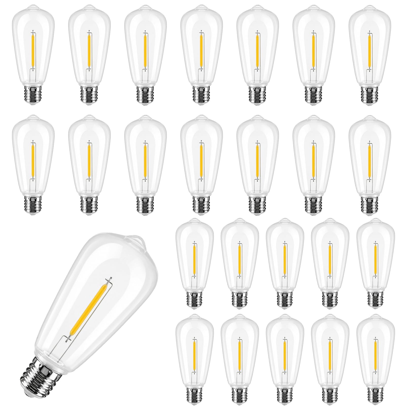 - 25Pack ST40 LED Replacement Light Bulbs,Vintage Edison Waterproof Shatterproof Dimmable E17 LED Bulbs for Indoor Outdoor Patio Wedding String Lights,0.6 Wat, Warm White, 2700K