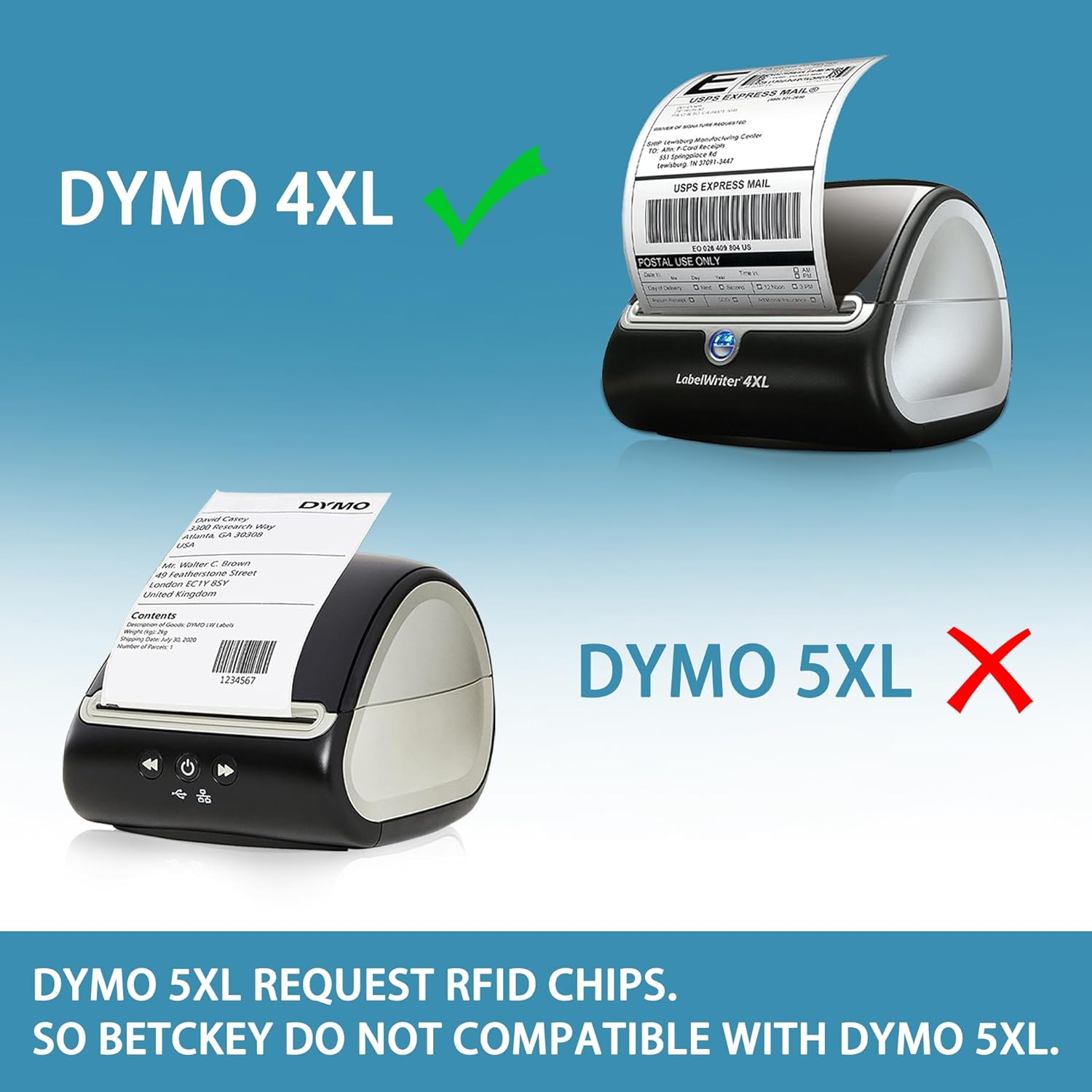 BETCKEY - Compatible DYMO 1744907 4x6 Shipping Labels, Perforated, Compatible with DYMO Labelwriter 4XL Rollo & Zebra Desktop Printers, NOT Fit 5XL [20 Rolls/4400 Labels]