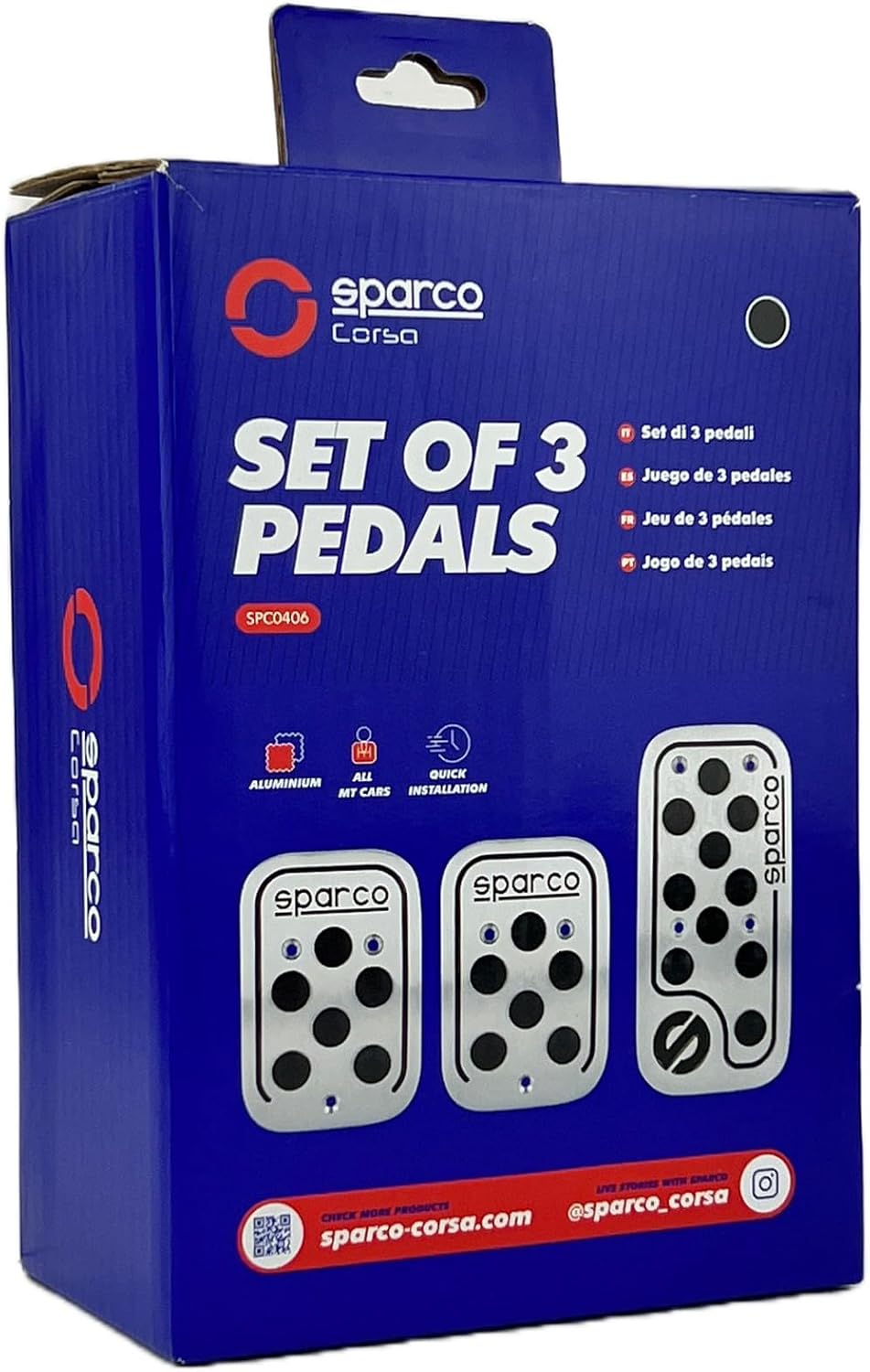 Sparco SPC0406BK Aluminum Racing Pedals Set with NonSlip Rubber, Black