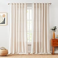 Vista 2 de Lazzzy Cortinas de lino beige de 108 pulgadas de largo para sala de estar, bolsillo para cortinero, pestaña trasera, cortinas de ventana