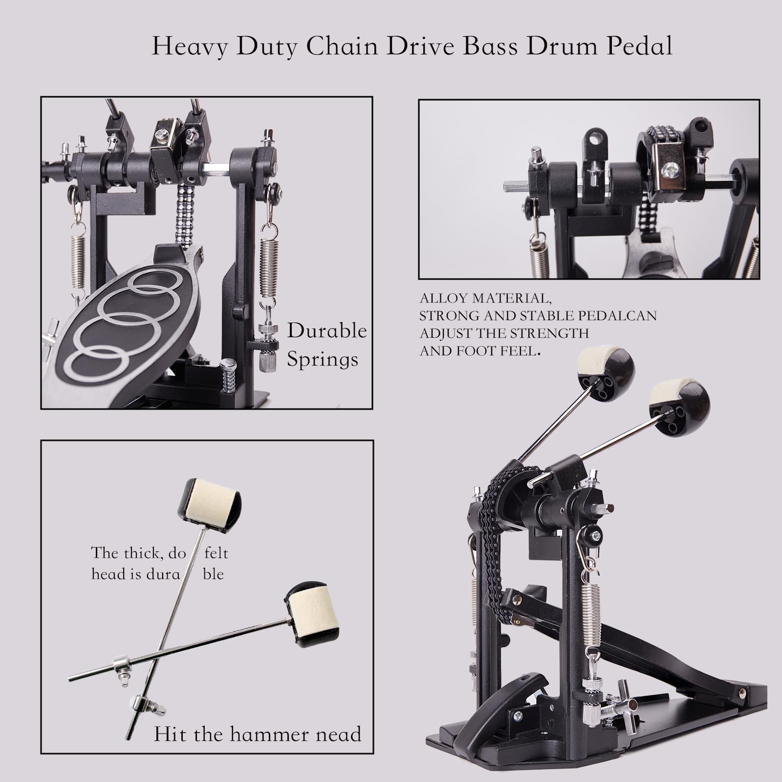 Doppio Pedale Batteria, Doppio Pedale con Doppia Catena, Doppio Pedale, Accessori per Percussioni Professionali (V-YQ09)