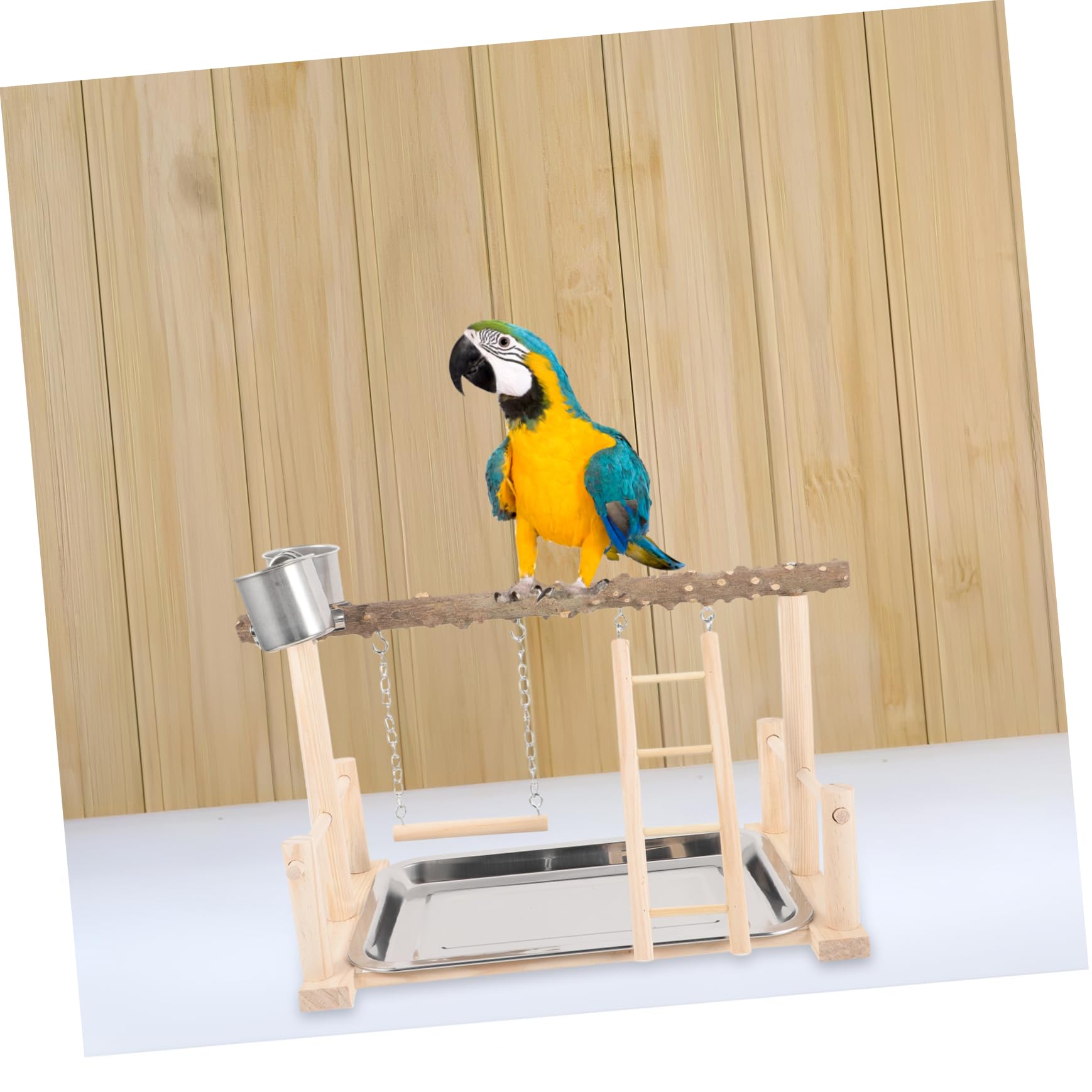 Supporto in Legno Per Uccelli Parco Giochi Per Pappagalli Scala e Altalena Ciotola Per Cibo Base Stabile Per Addestramento e Intrattenimento