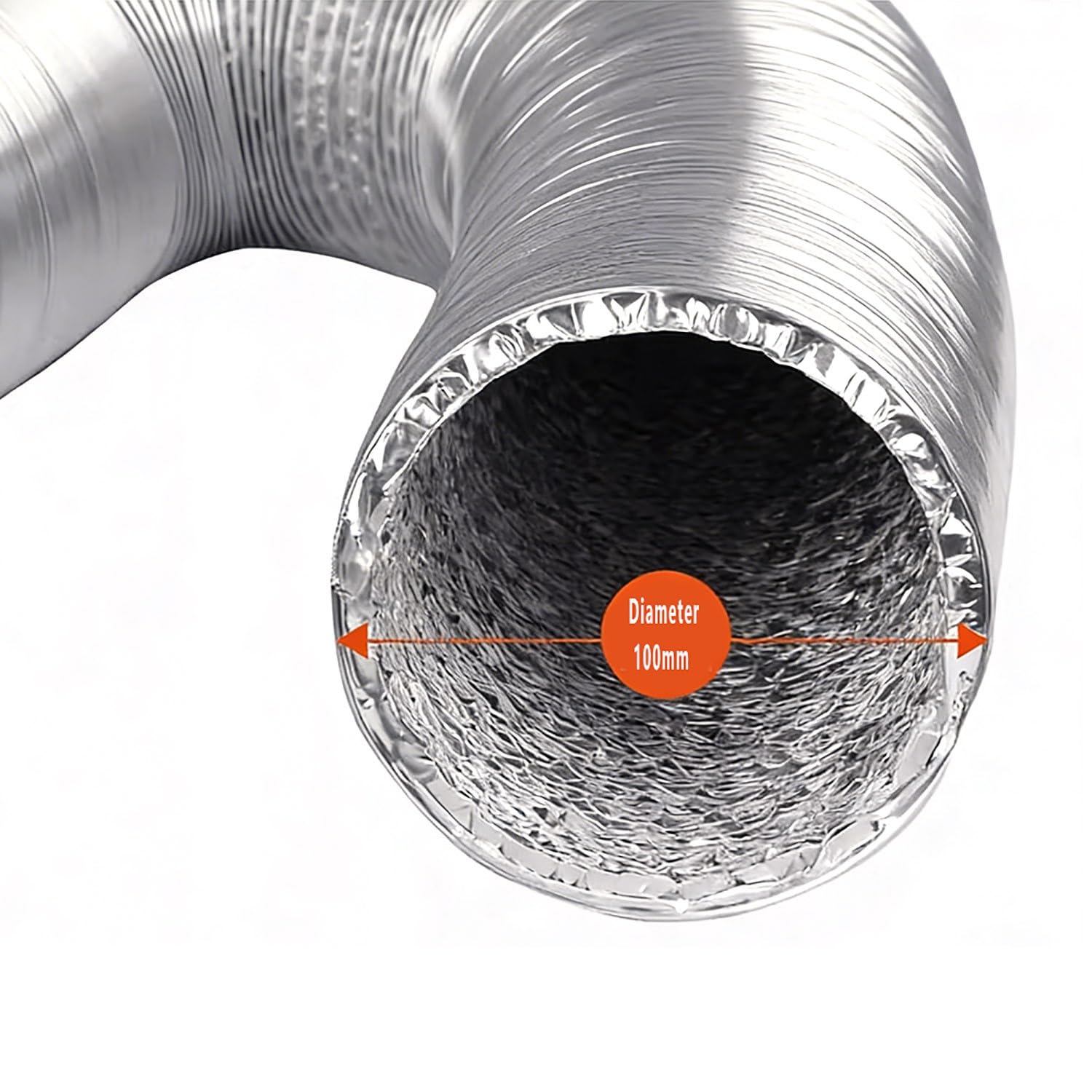 Manguera de ventilación de aluminio de 10 cm de diámetro, Conducto de ventilación para sistemas de calefacción, refrigeración y ventilación(Silver)