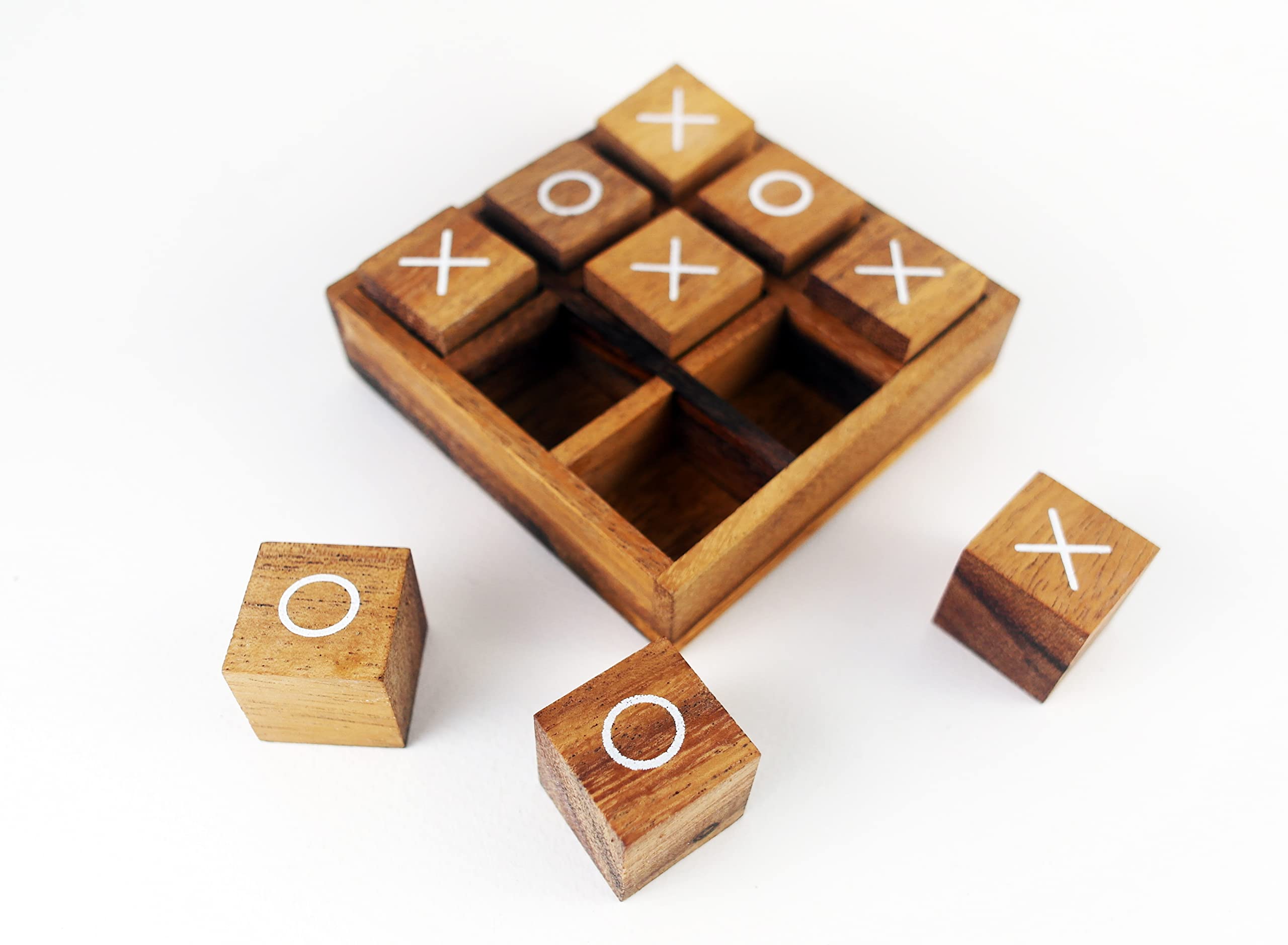 Tic Tac Toe Wooden Classic Game 4 x 4 in Travel Board Games Home Decor Room Gift Set Coffee Break