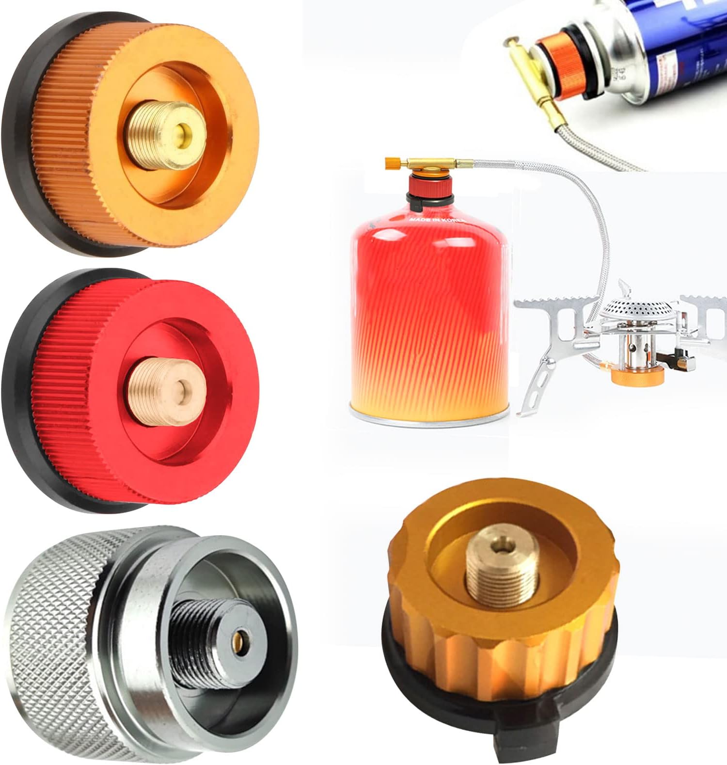4pcs Gas Bottle Adaptor, Camping Stove Adapter Convertor Stove Connection for Butane Canister to Screw Gas Cartridge