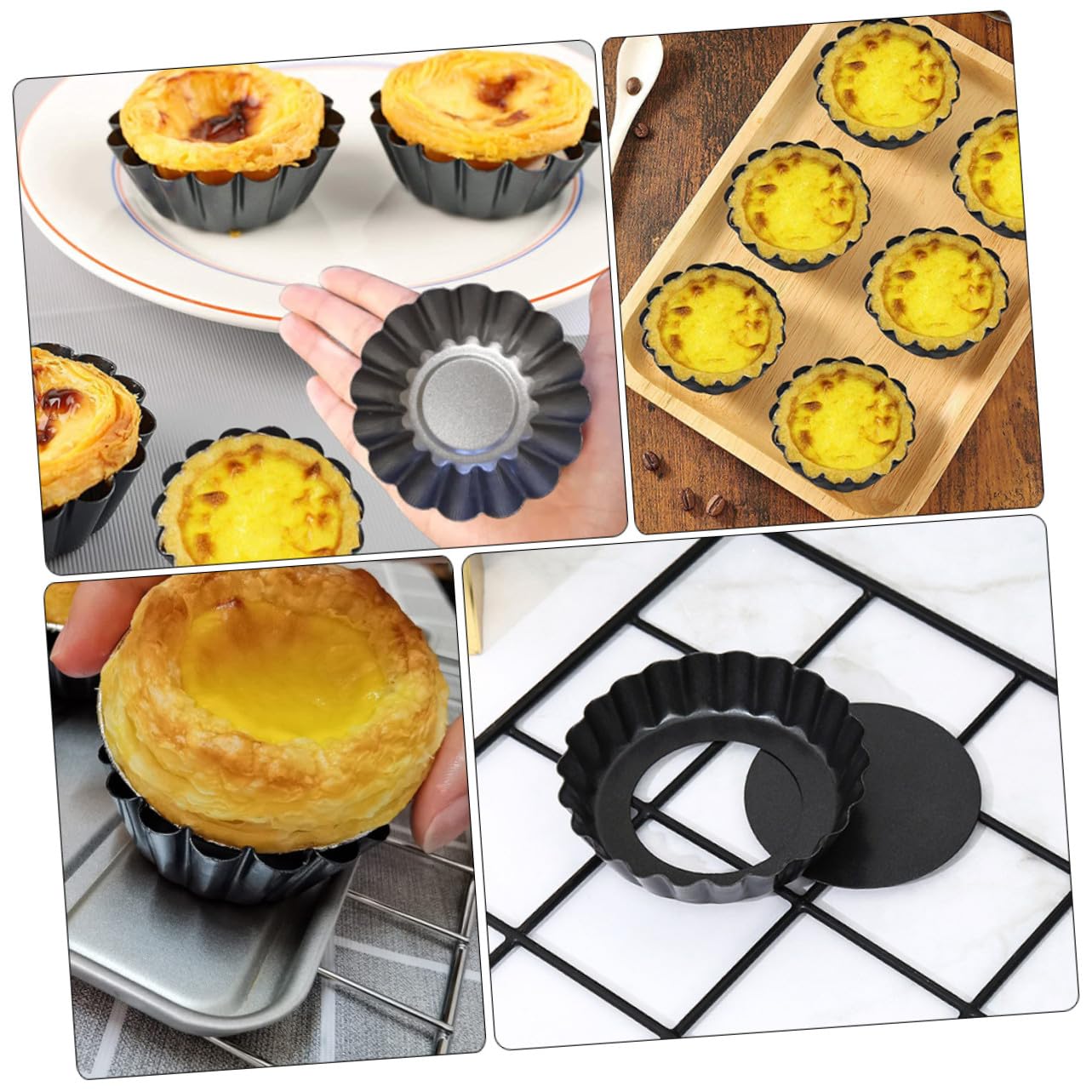 5 piezas Moldes Mini Tartaletas Antiadherentes con Base Extraíble Acero Carbono para Hornear Tartas Quiches y Postres Casa o Profesional