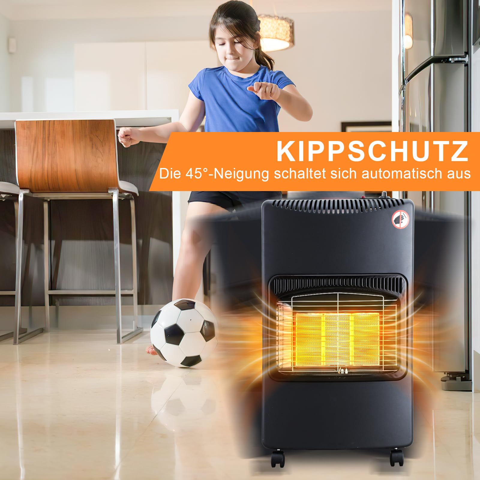 Piec gazowy, grzejnik gazowy, składany, 3 poziomy mocy i mocy cieplnej 1400-4200 W, zapalnik piezoelektryczny, zabezpieczenie przed przegrzaniem, butle z butanem lub propanem, 4,2 kW