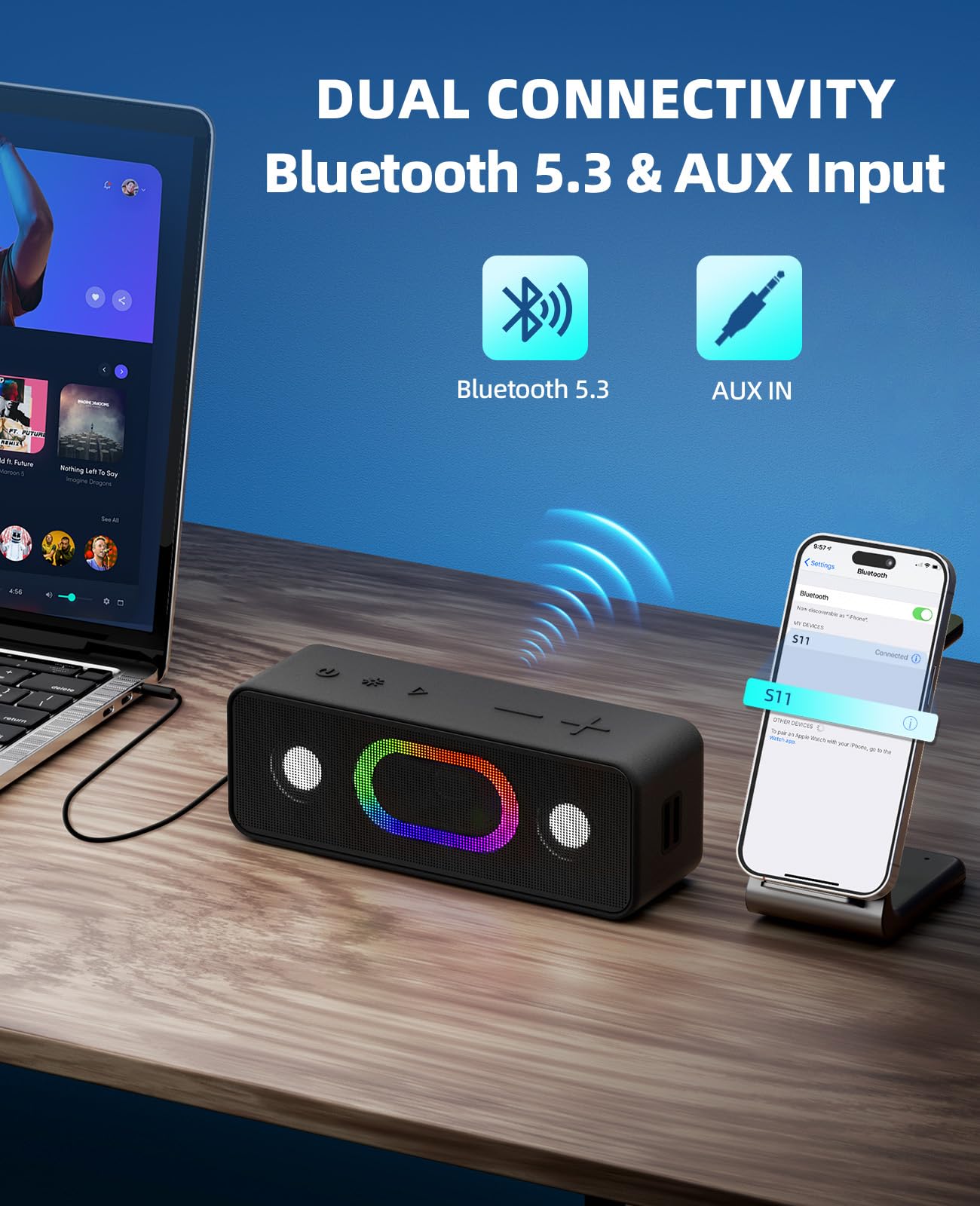 Ortizan Enceinte Bluetooth Puissante, Enceinte Portable Bluetooth 5.3, sans Fil avec Basses Puissantes, 24 Heures, Son Surround à 360 degrés, Appairage TWS, IPX6 AUX Porté de 20 m pour Fêtes Extérieur