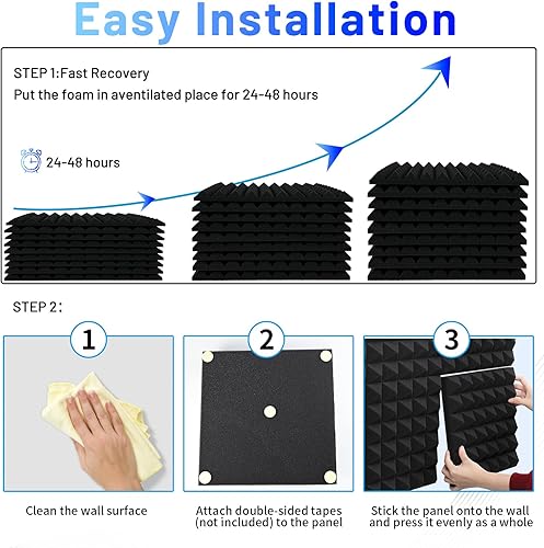 Miniatura 9 de Focusound Paquete de 36 paneles de espuma acústica a prueba de sonido, paneles de espuma acústica piramidal de 12 x 12 x 1 pulgada con paneles
