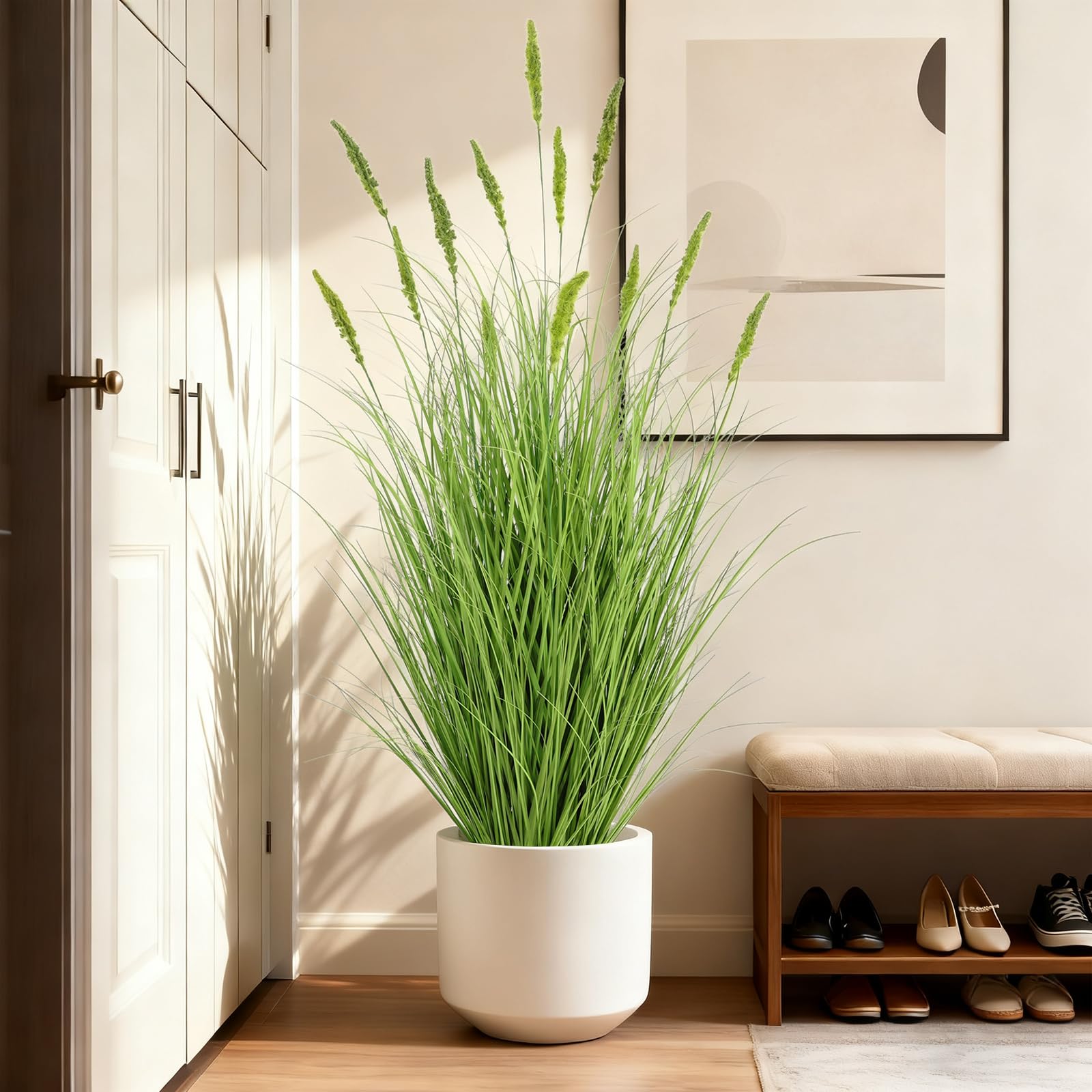 Sztuczna trawa 90 cm, ogon kota w doniczce – realistyczna sztuczna roślina do salonu i na balkon, łatwa w pielęgnacji i odporna na promieniowanie UV, czarno-zielona (150 cm)