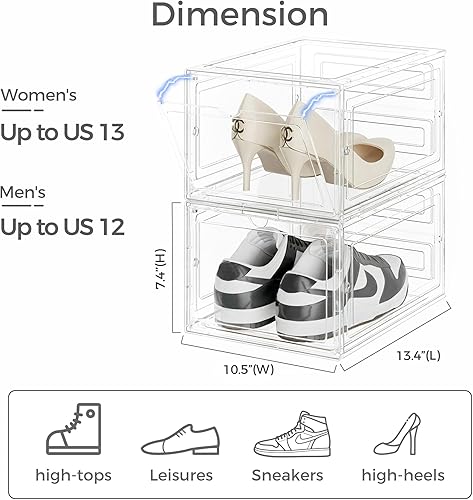 Miniatura 2 de Pinkpum Caja de almacenamiento de zapatos duros mejorada, paquete de 12 unidades, tamaño XL, tamaño 12, grueso y resistente, de plástico