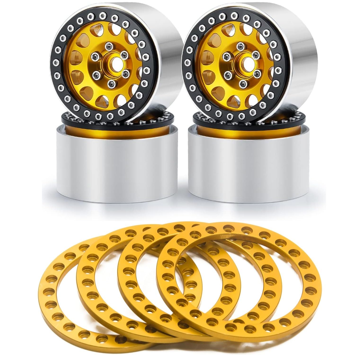 RCLIONS 4PCS Aluminum 1.9" Beadlock Wheels Rims with Replace Ring for 1/10 RC Crawler Car