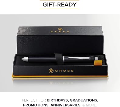 CROSS Tech3+ Satin Black Multi-Function Ballpoint Pen with Stylus incl. Premium Gift Box – Refillable Ballpen & Pencil