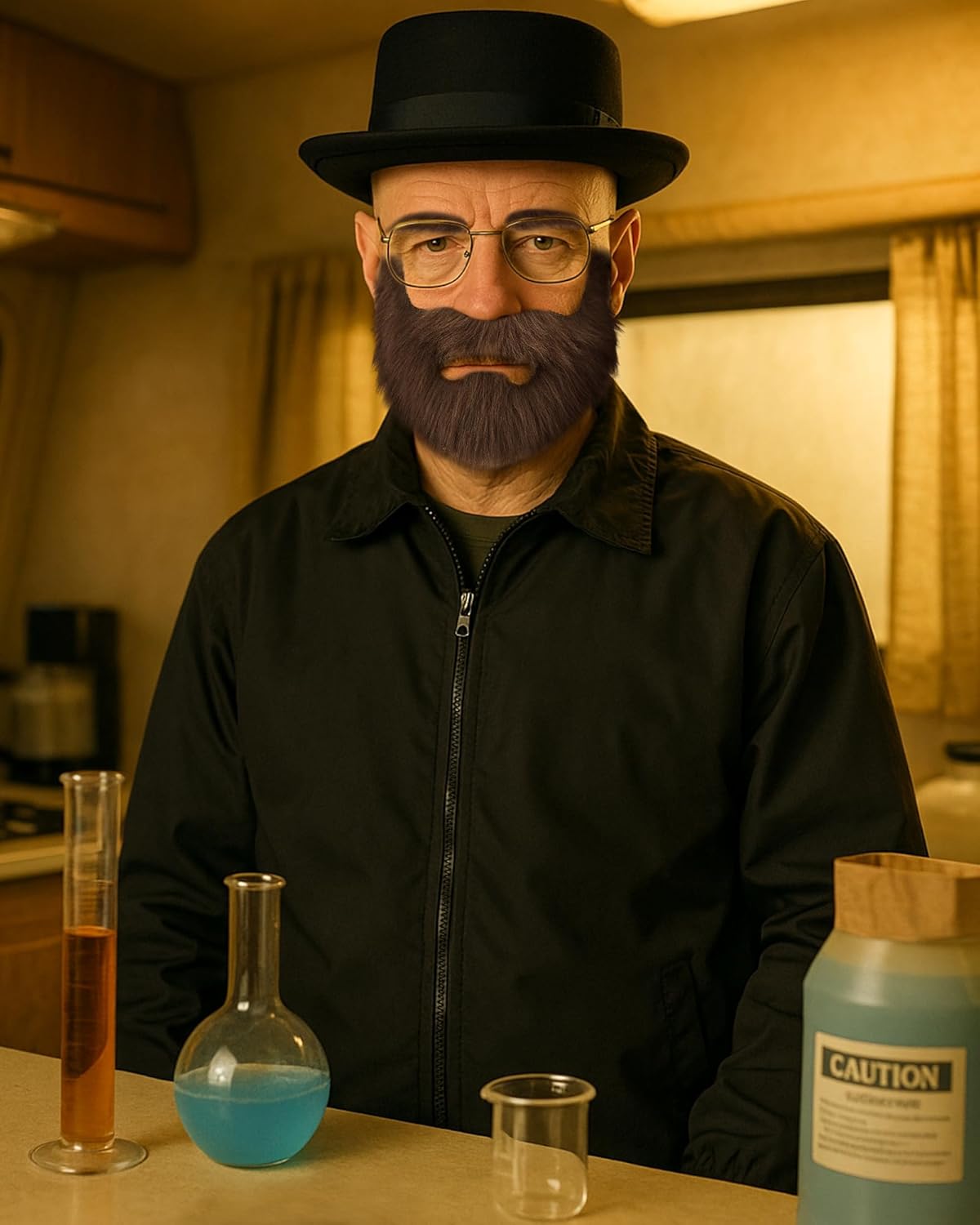 Yahenda 5 Pack Halloween Hazmat Costume for Men Adults Bad White Chemist Outfit Cosplay Hat Glasses Goatee Jacket - Image 6