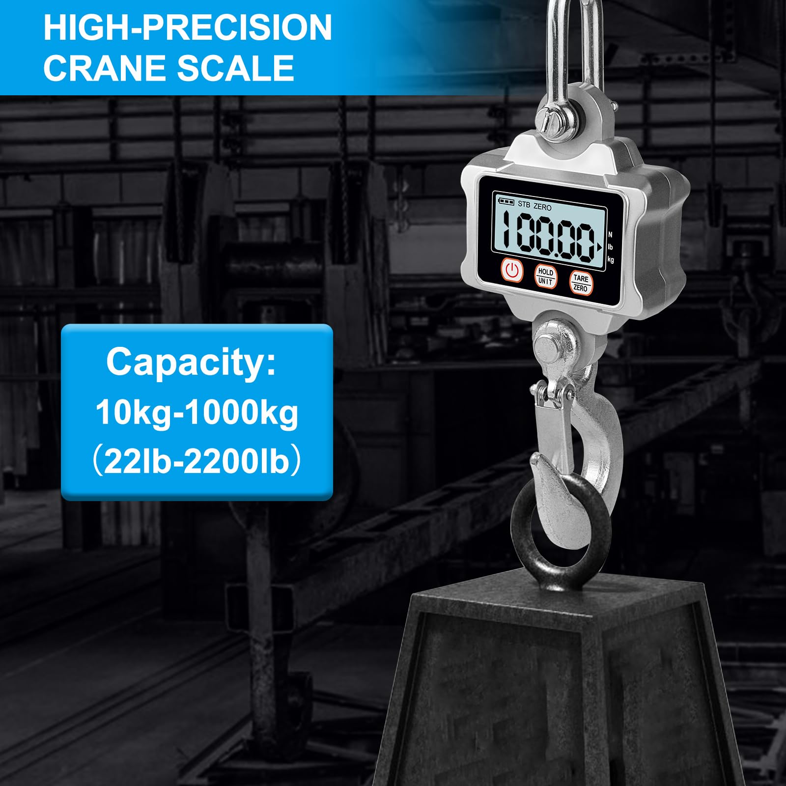 Hyindoor Kranwaage 1000kg Elektronische Digitale Hängewaage 1T Heavy Duty Crane Scale Industrie Kranwaage mit LCD Bildschirm