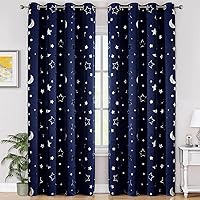 Vista 12 de WUBODTI Cortinas opacas de estrella azul marino para habitación de niños, juego de 2 paneles de 63 pulgadas de largo, cortinas cortas con estampado
