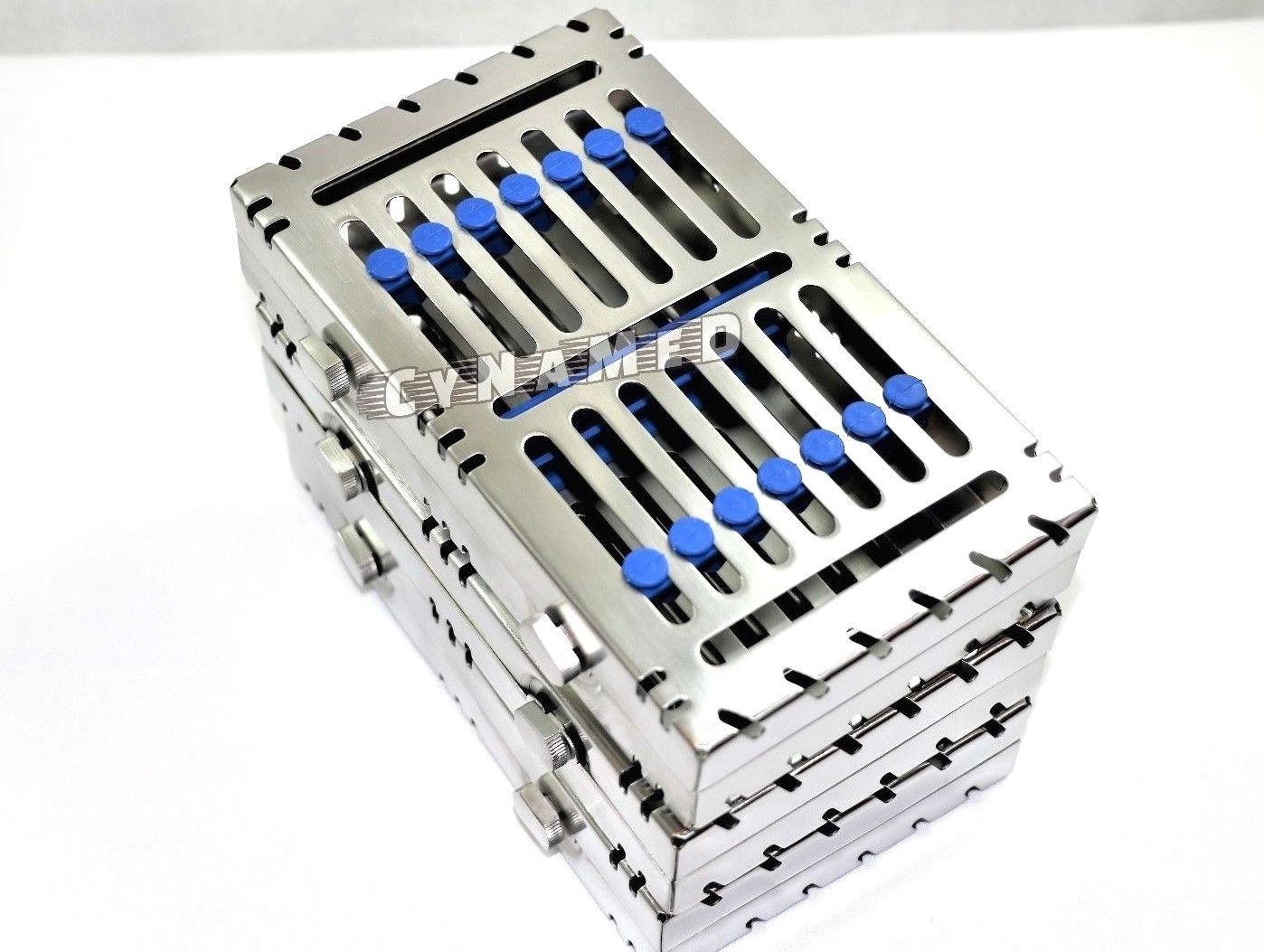 5 German Dental Autoclave Sterilization Cassette Tray for Instrument 7 7.25x2.75x1.25" Blue Cynamed